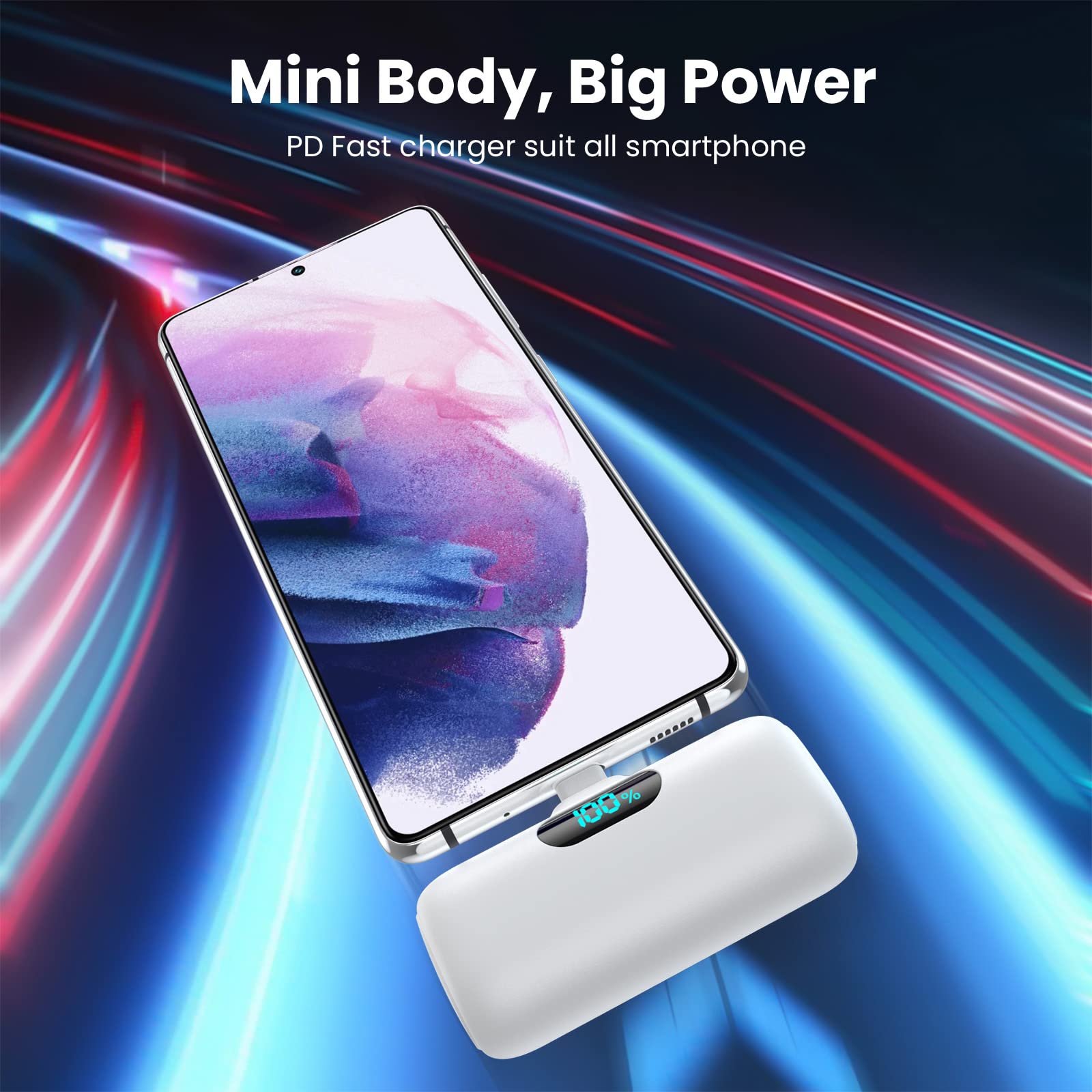 Power Bank USB C 5000mAh, Mini Powerbank Klein Aber Stark 15W PD 3.0 Schnelles Aufladen Tragbares Externer Akku mit LED Display Kompatibel mit iPhone 17/16/15, Samsung S25/24, Android Telefone