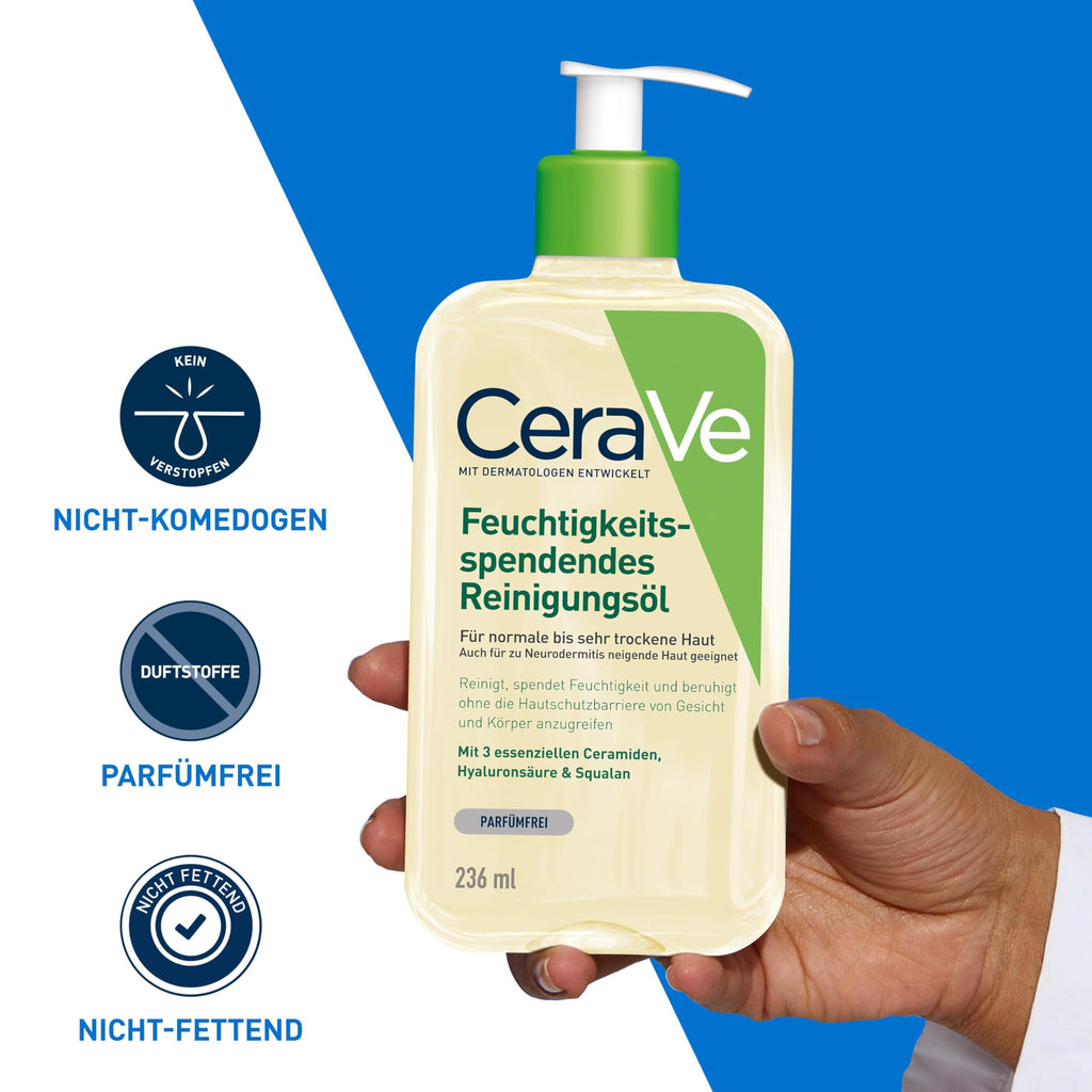 CeraVe Feuchtigkeitsspendendes Reinigungsöl, Intensive und langanhaltende Feuchtigkeit für normale bis sehr trockene Haut, Reinigung für Körper und Gesicht, mit 3 essenziellen Ceramiden