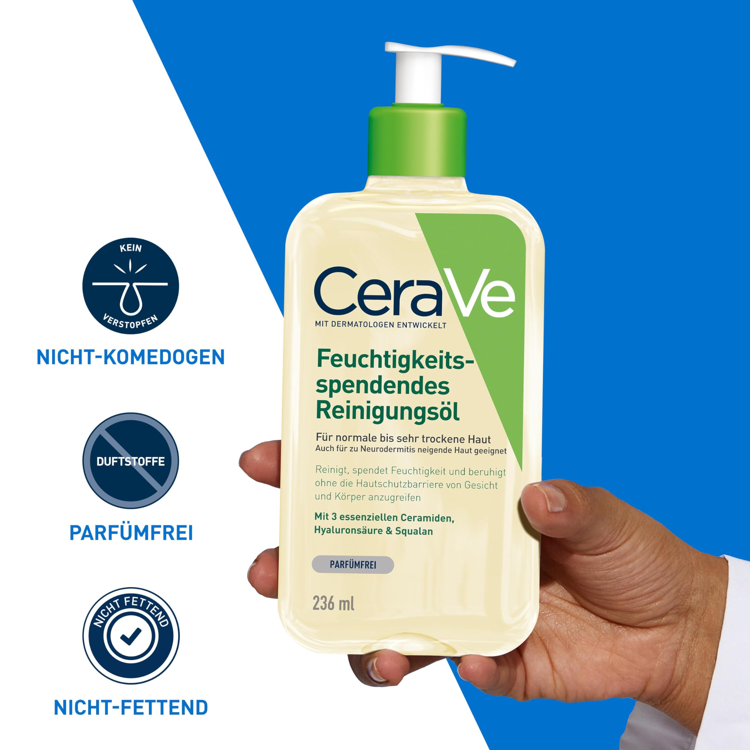 CeraVe Feuchtigkeitsspendendes Reinigungsöl, Intensive und langanhaltende Feuchtigkeit für normale bis sehr trockene Haut, Reinigung für Körper und Gesicht, mit 3 essenziellen Ceramiden