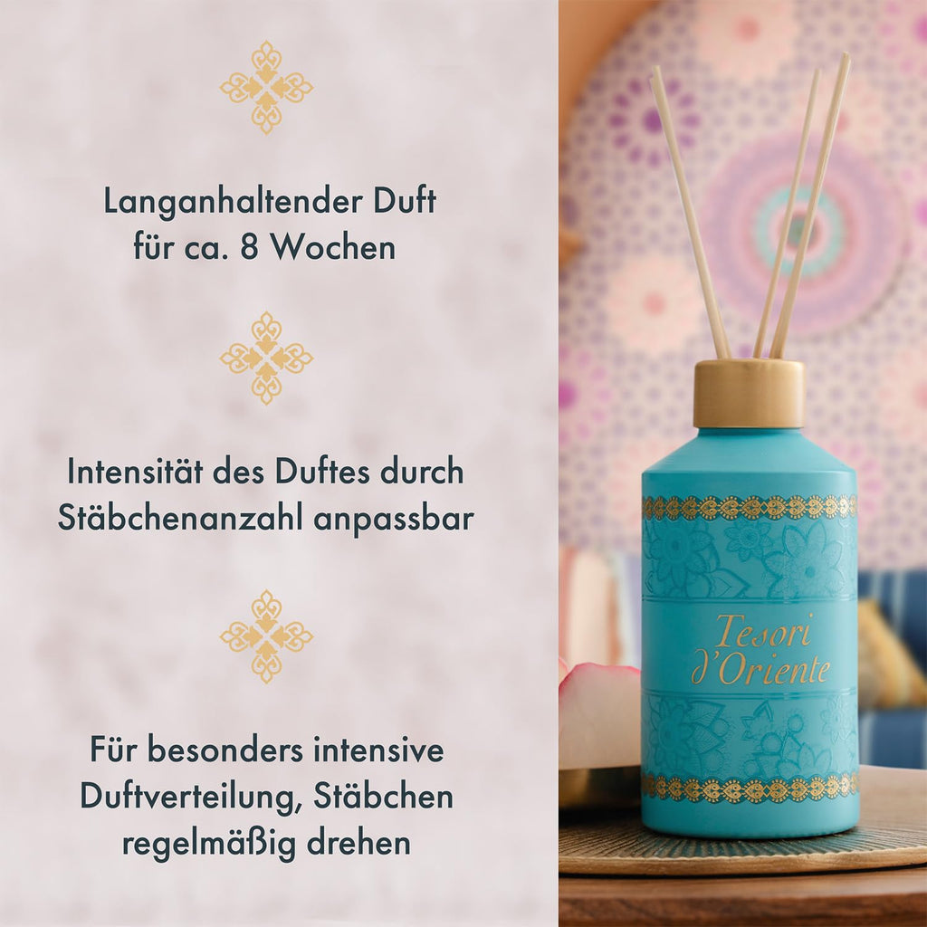 TESORI D’ORIENTE Duftstäbchen 'Hammam' | Aromatischer Raumduft | Orangenblüte, Mandarine & Amber | Duftdauer bis zu 8 Wochen | Sinnlicher Duft für orientalische Atmosphäre | Für Körper & Sinne | 200ml