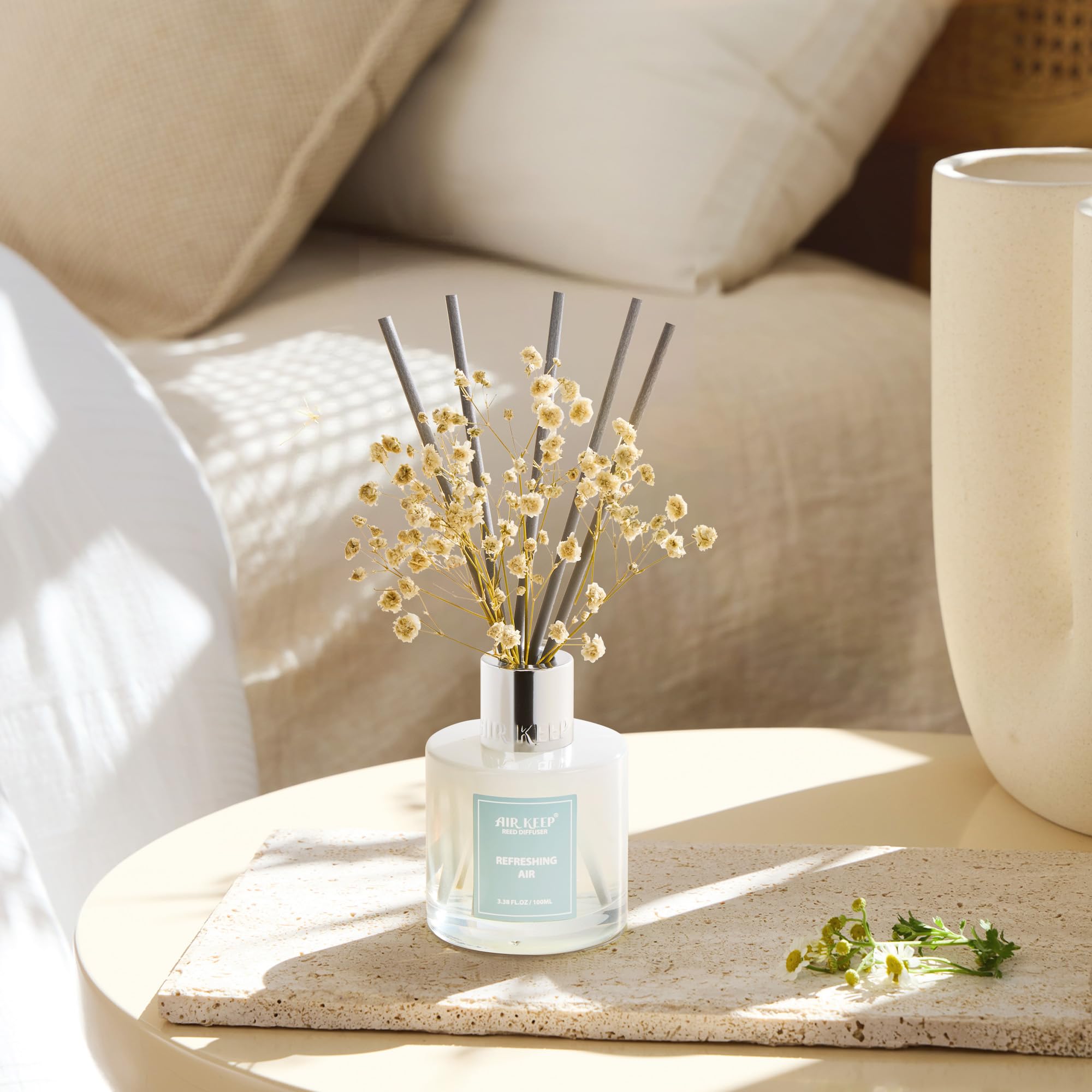 Airkeep Raumduft Clean Linen Duft, Reed Diffuser mit 8 Duftstäbchen, Lufterfrischer für Badezimmer, Wohnung, Heimdekoration, 100ml