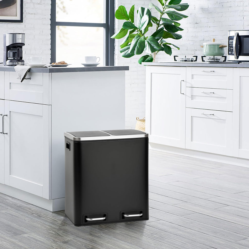 SVITA TM3X18 Edelstahl Treteimer 54 Liter Abfalleimer Mülleimer Design Silber Mülltrennung Papierkorb Küchen-Ordnung Trennsystem