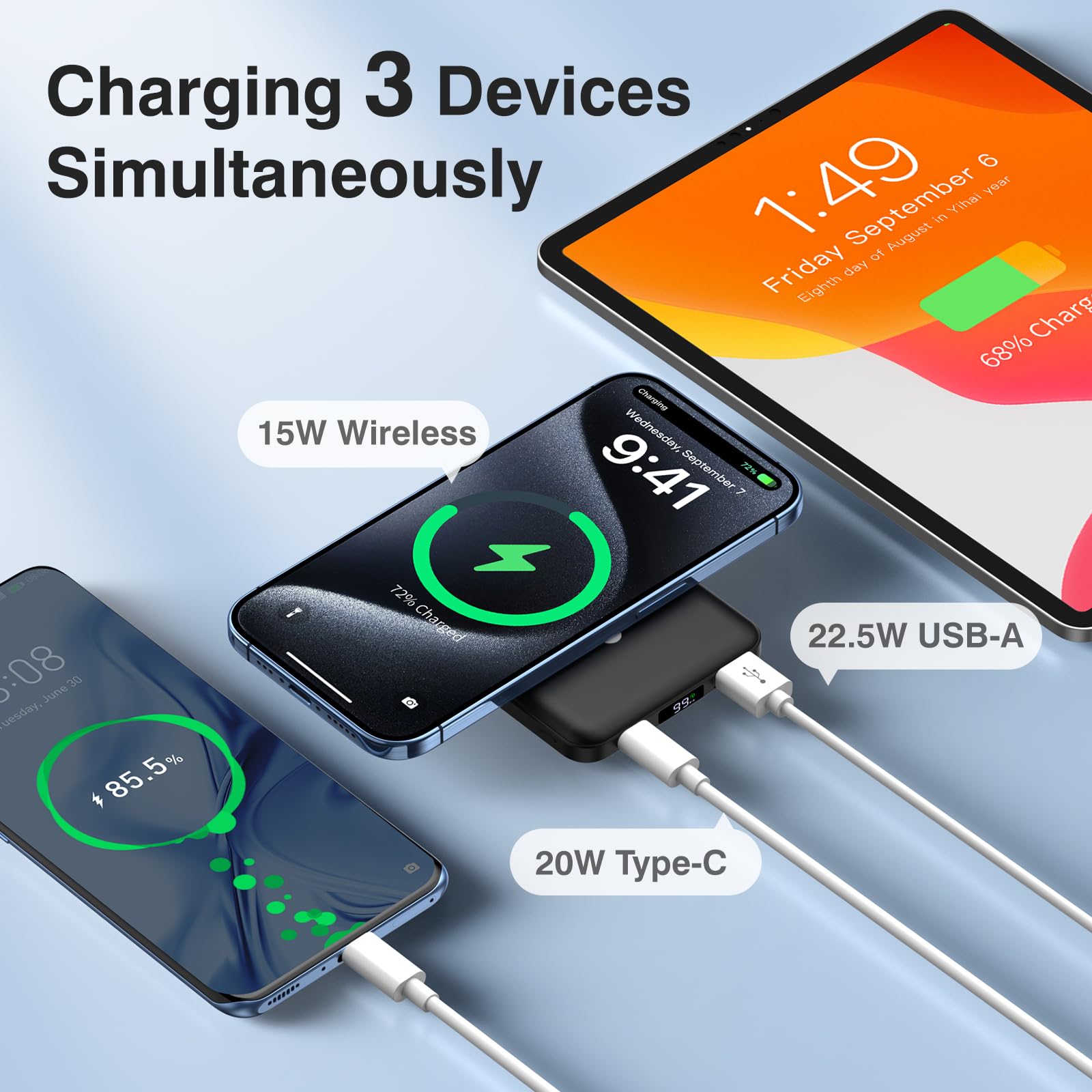Powerbank für MagSafe, AOGUERBE Magnetische Power Bank 10000mAh, Kabellose Powerbank Schnellladung Externe Handyakkus mit LED Display für iPhone 17/16/15/14/13/12 Series