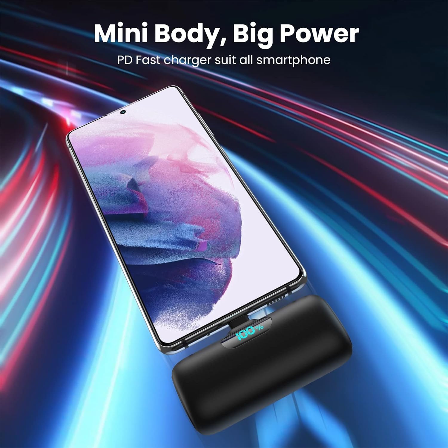 Power Bank USB C 5000mAh, Mini Powerbank Klein Aber Stark 15W PD 3.0 Schnelles Aufladen Tragbares Externer Akku mit LED Display Kompatibel mit iPhone 17/16/15, Samsung S25/24, Android Telefone