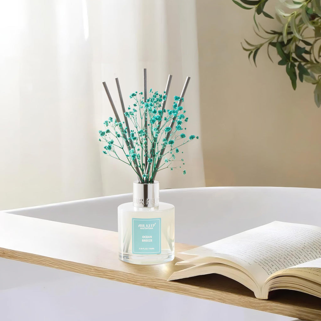 Airkeep Raumduft Clean Linen Duft, Reed Diffuser mit 8 Duftstäbchen, Lufterfrischer für Badezimmer, Wohnung, Heimdekoration, 100ml