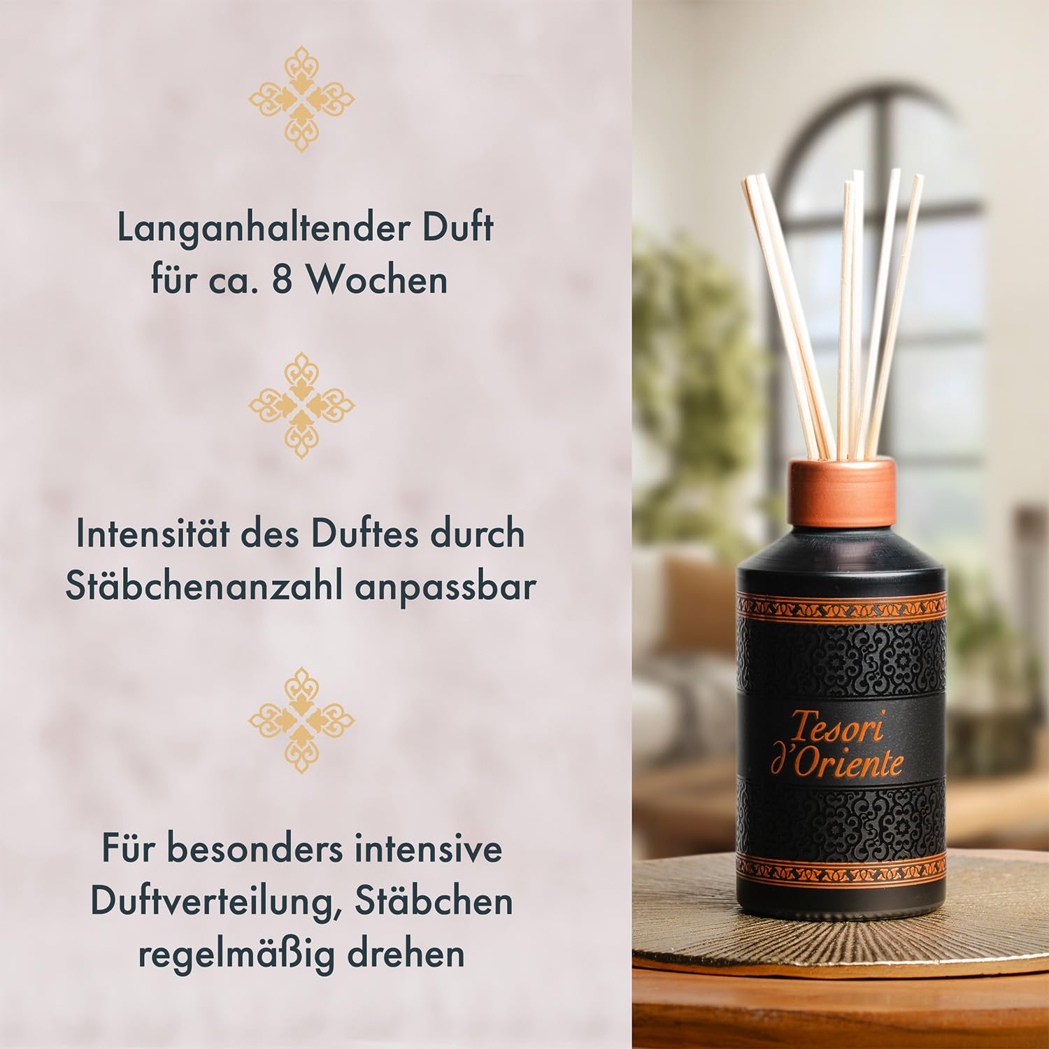 TESORI D’ORIENTE Duftstäbchen 'Hammam' | Aromatischer Raumduft | Orangenblüte, Mandarine & Amber | Duftdauer bis zu 8 Wochen | Sinnlicher Duft für orientalische Atmosphäre | Für Körper & Sinne | 200ml