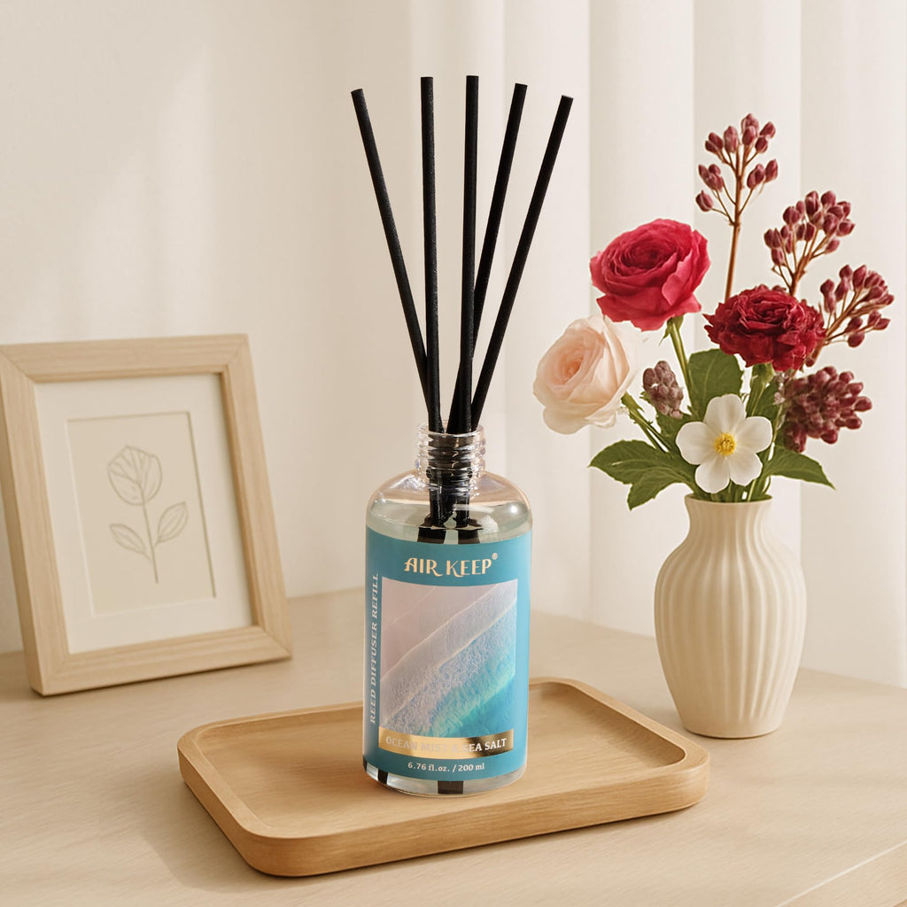 Airkeep Raumduft Clean Linen Duft, Reed Diffuser mit 8 Duftstäbchen, Lufterfrischer für Badezimmer, Wohnung, Heimdekoration, 100ml