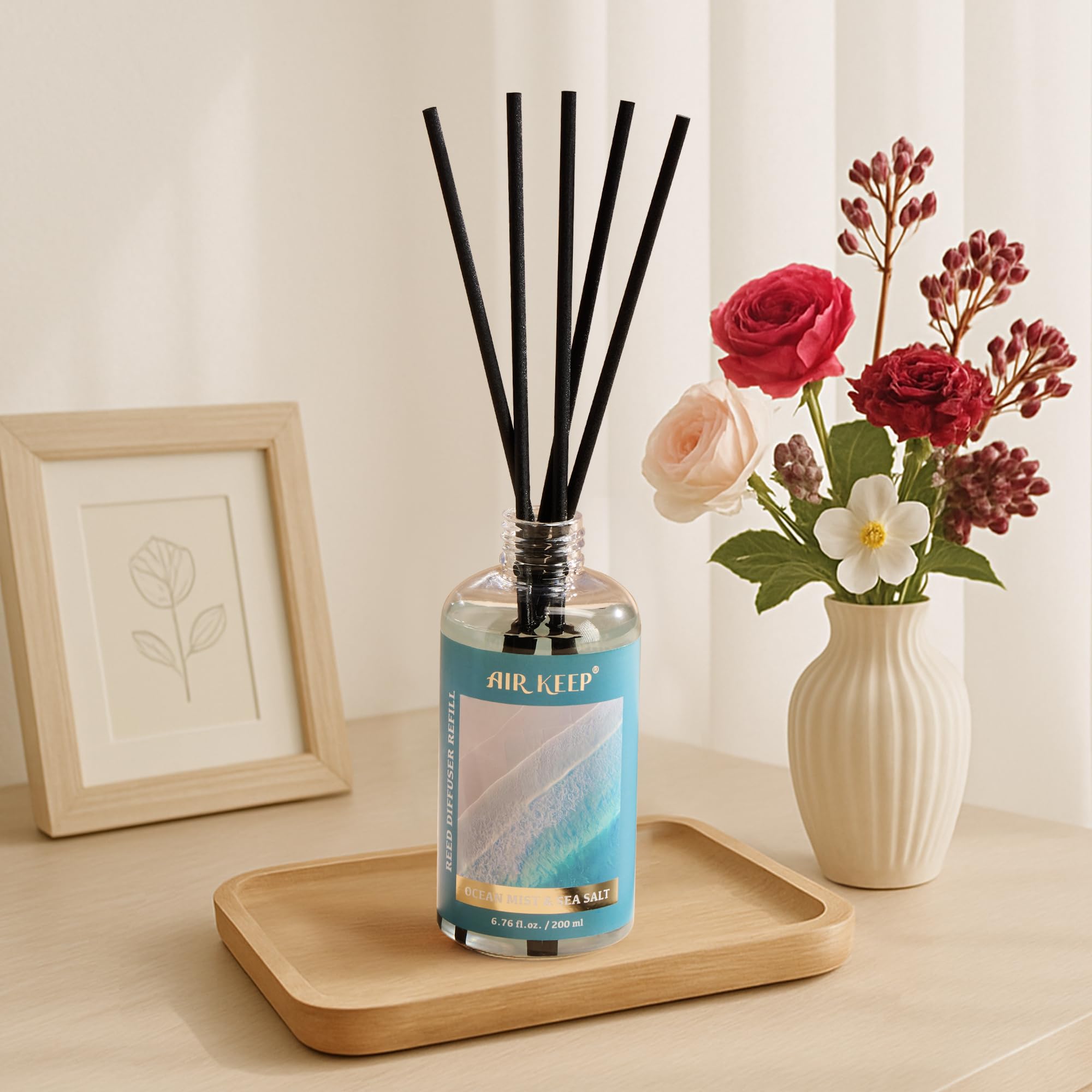 Airkeep Raumduft Clean Linen Duft, Reed Diffuser mit 8 Duftstäbchen, Lufterfrischer für Badezimmer, Wohnung, Heimdekoration, 100ml