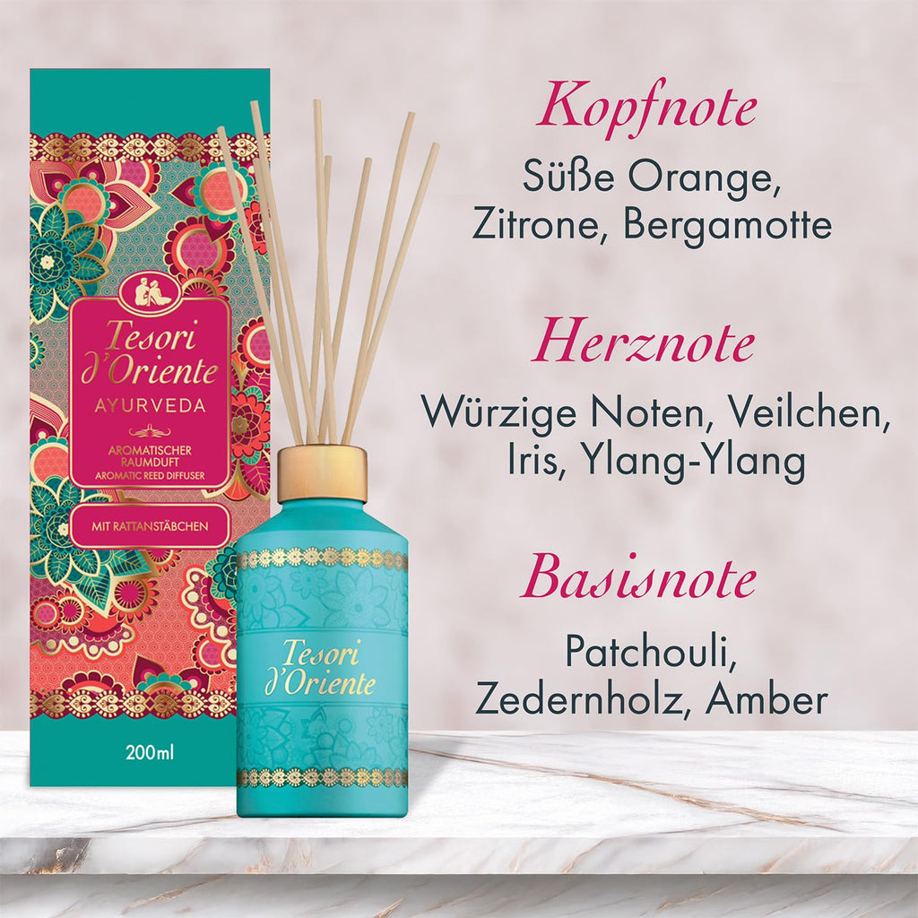 TESORI D’ORIENTE Duftstäbchen 'Hammam' | Aromatischer Raumduft | Orangenblüte, Mandarine & Amber | Duftdauer bis zu 8 Wochen | Sinnlicher Duft für orientalische Atmosphäre | Für Körper & Sinne | 200ml