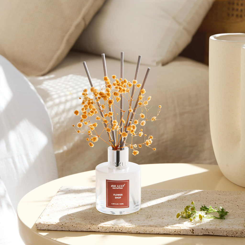Airkeep Raumduft Clean Linen Duft, Reed Diffuser mit 8 Duftstäbchen, Lufterfrischer für Badezimmer, Wohnung, Heimdekoration, 100ml