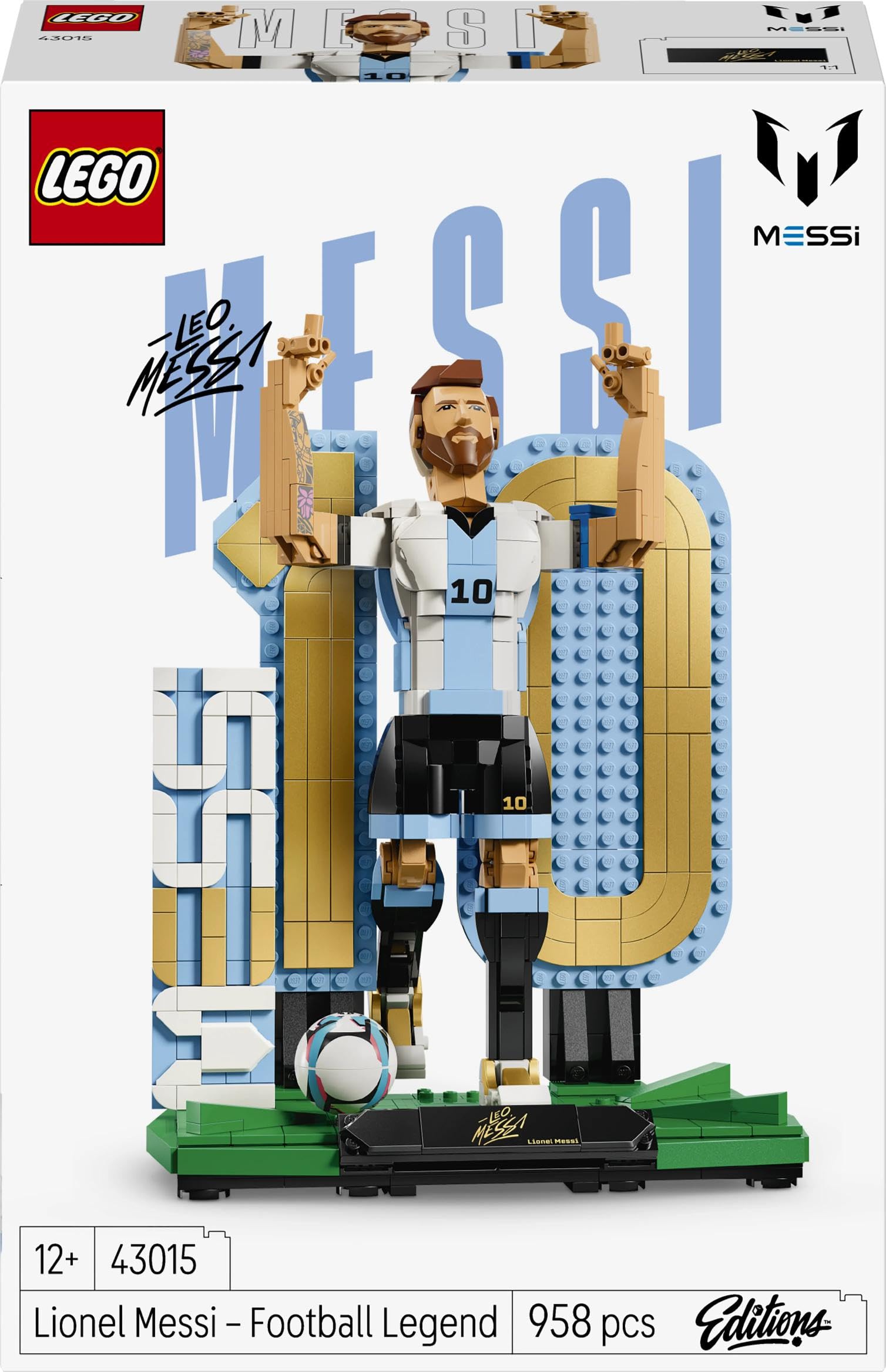 LEGO Editions Lionel Messi - Fußballlegende Spielzeug - 3D Figuren Modellbau - DIY Kinderzimmer Deko - Geschenk für Jungen, Mädchen ab 12 Jahren und Erwachsene Sportfans - 43015