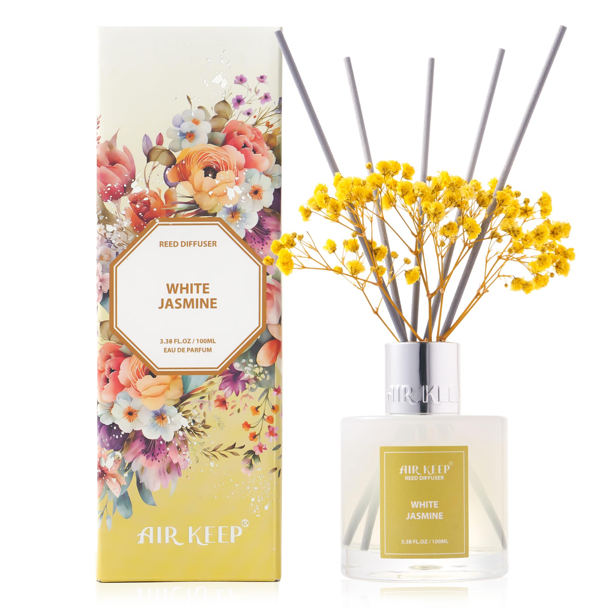 Airkeep Raumduft Clean Linen Duft, Reed Diffuser mit 8 Duftstäbchen, Lufterfrischer für Badezimmer, Wohnung, Heimdekoration, 100ml