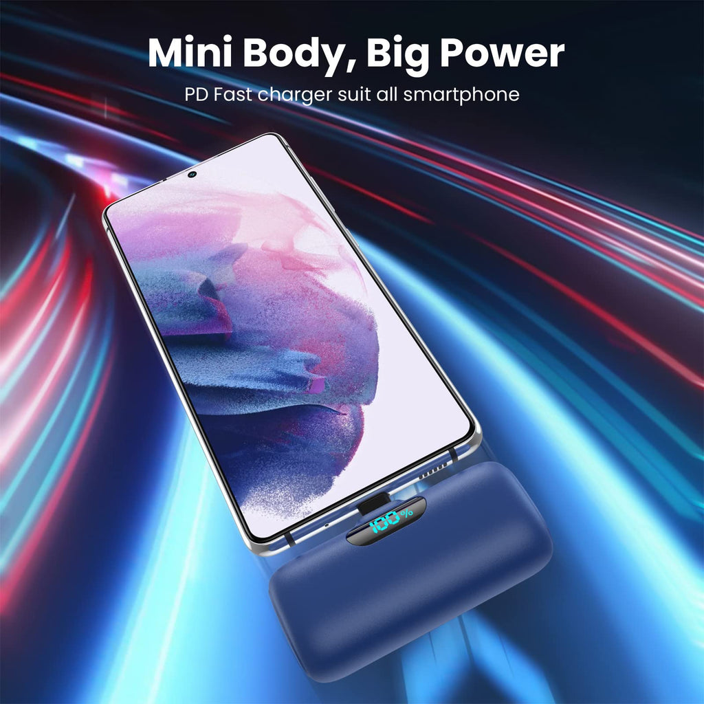 Power Bank USB C 5000mAh, Mini Powerbank Klein Aber Stark 15W PD 3.0 Schnelles Aufladen Tragbares Externer Akku mit LED Display Kompatibel mit iPhone 17/16/15, Samsung S25/24, Android Telefone