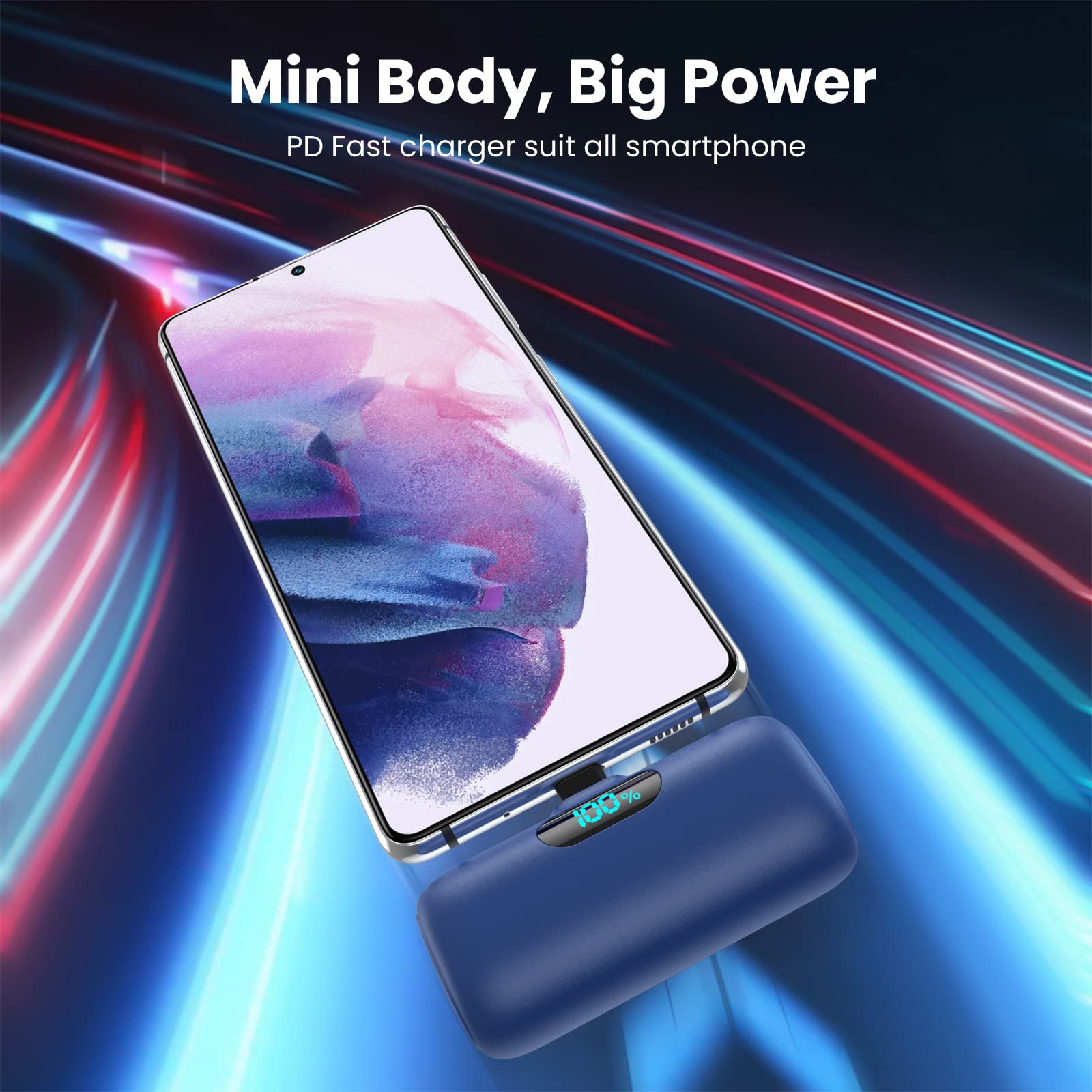 Power Bank USB C 5000mAh, Mini Powerbank Klein Aber Stark 15W PD 3.0 Schnelles Aufladen Tragbares Externer Akku mit LED Display Kompatibel mit iPhone 17/16/15, Samsung S25/24, Android Telefone