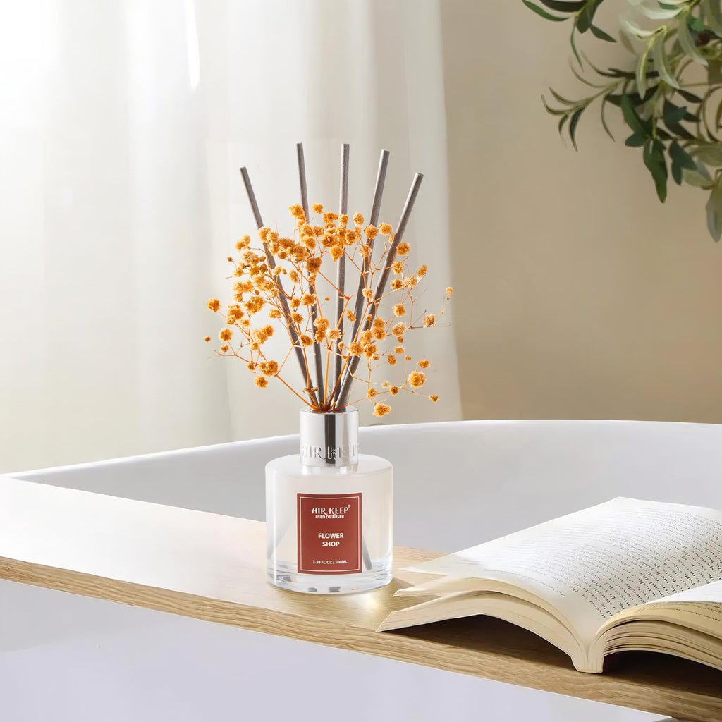 Airkeep Raumduft Clean Linen Duft, Reed Diffuser mit 8 Duftstäbchen, Lufterfrischer für Badezimmer, Wohnung, Heimdekoration, 100ml
