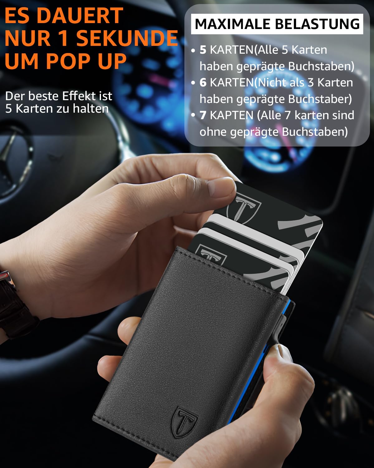 TEEHON Leder Geldbörse Herren mit Münzfach & RFID Schutz | Slim Wallet Kreditkartenetui mit Banknotenfächer | Carbon Geldbeutel Herren Kartenetui Klein& ID-Fenster | Mini Portmonee | Schwarz