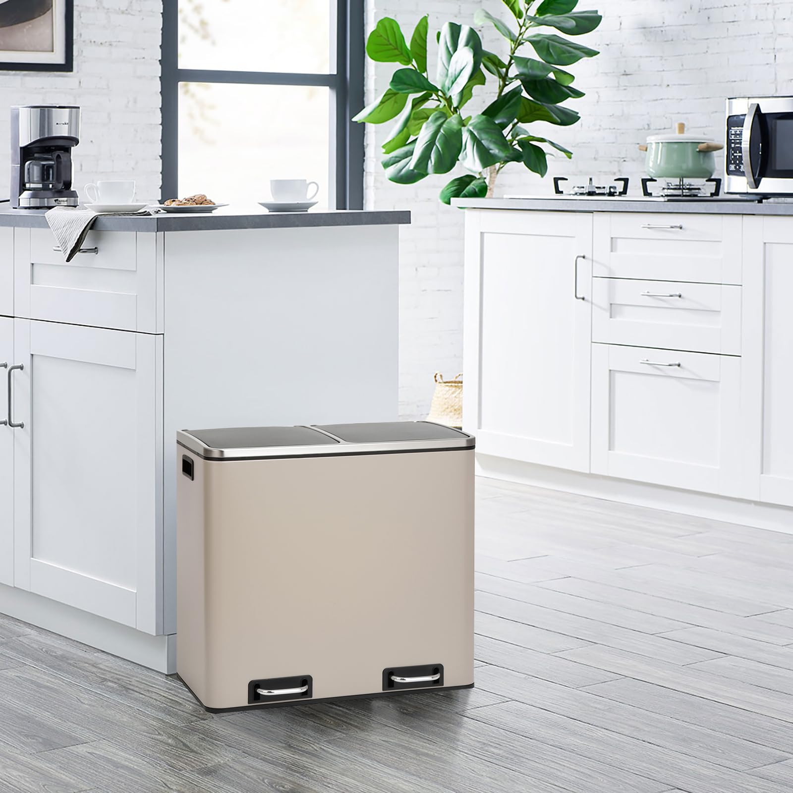 SVITA TM3X18 Edelstahl Treteimer 54 Liter Abfalleimer Mülleimer Design Silber Mülltrennung Papierkorb Küchen-Ordnung Trennsystem