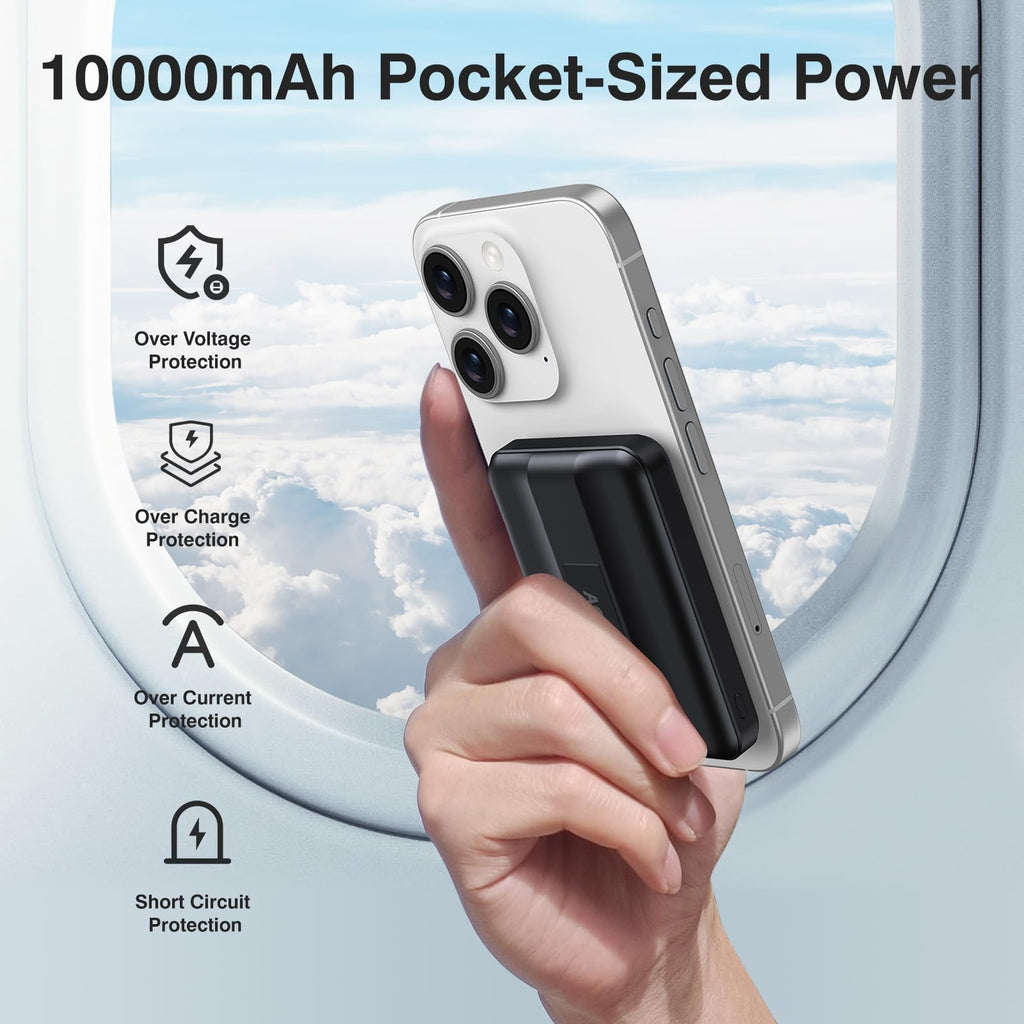 Powerbank für MagSafe, AOGUERBE Magnetische Power Bank 10000mAh, Kabellose Powerbank Schnellladung Externe Handyakkus mit LED Display für iPhone 17/16/15/14/13/12 Series