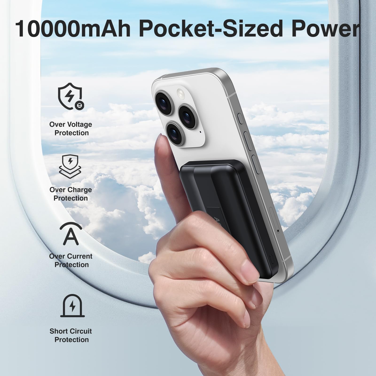 Powerbank für MagSafe, AOGUERBE Magnetische Power Bank 10000mAh, Kabellose Powerbank Schnellladung Externe Handyakkus mit LED Display für iPhone 17/16/15/14/13/12 Series