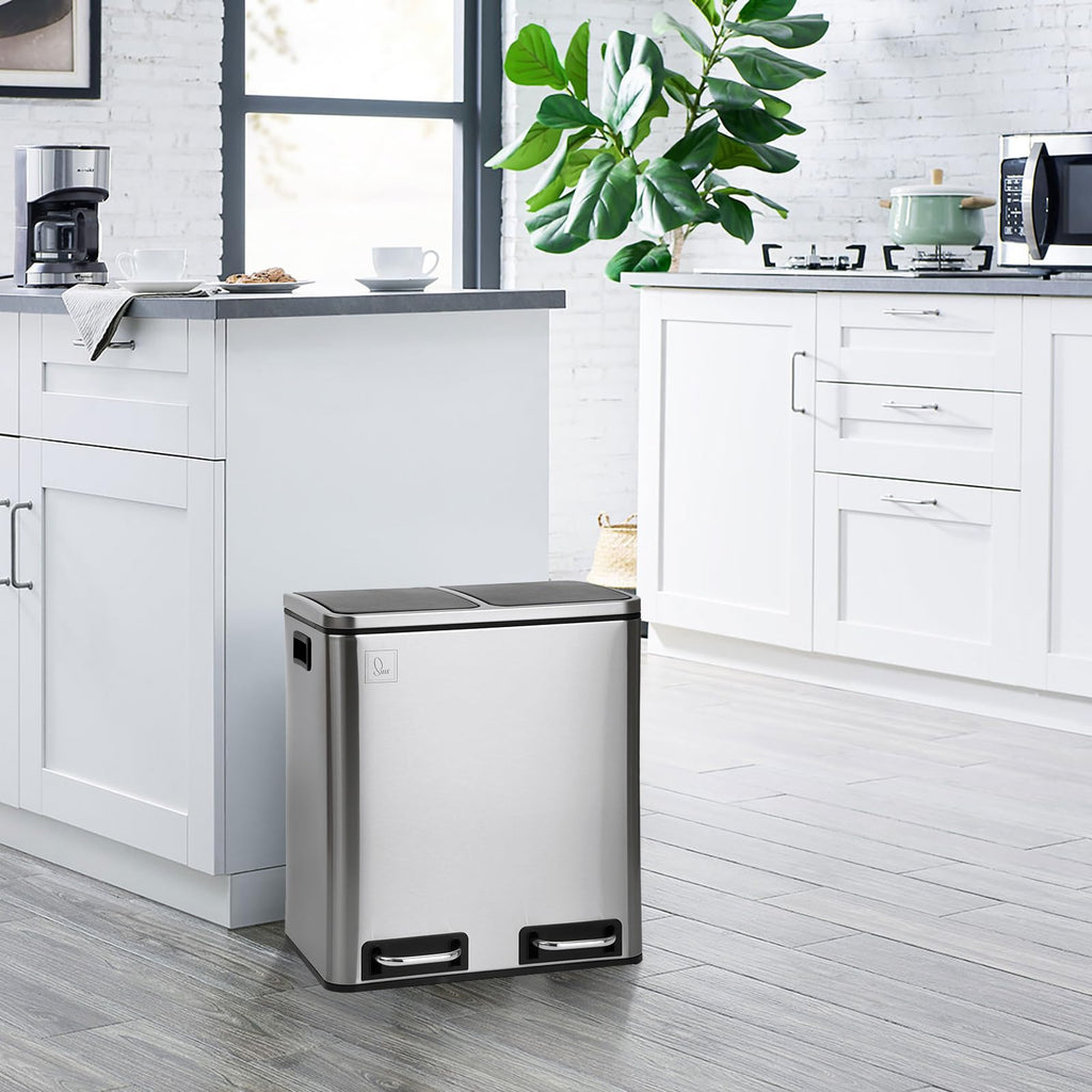 SVITA TM3X18 Edelstahl Treteimer 54 Liter Abfalleimer Mülleimer Design Silber Mülltrennung Papierkorb Küchen-Ordnung Trennsystem