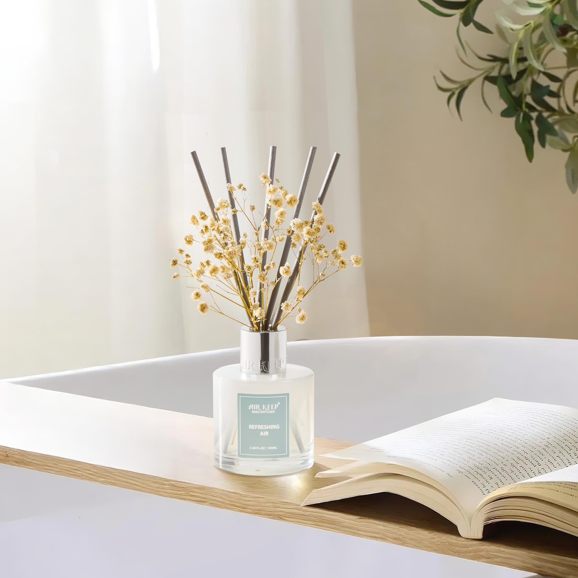 Airkeep Raumduft Clean Linen Duft, Reed Diffuser mit 8 Duftstäbchen, Lufterfrischer für Badezimmer, Wohnung, Heimdekoration, 100ml