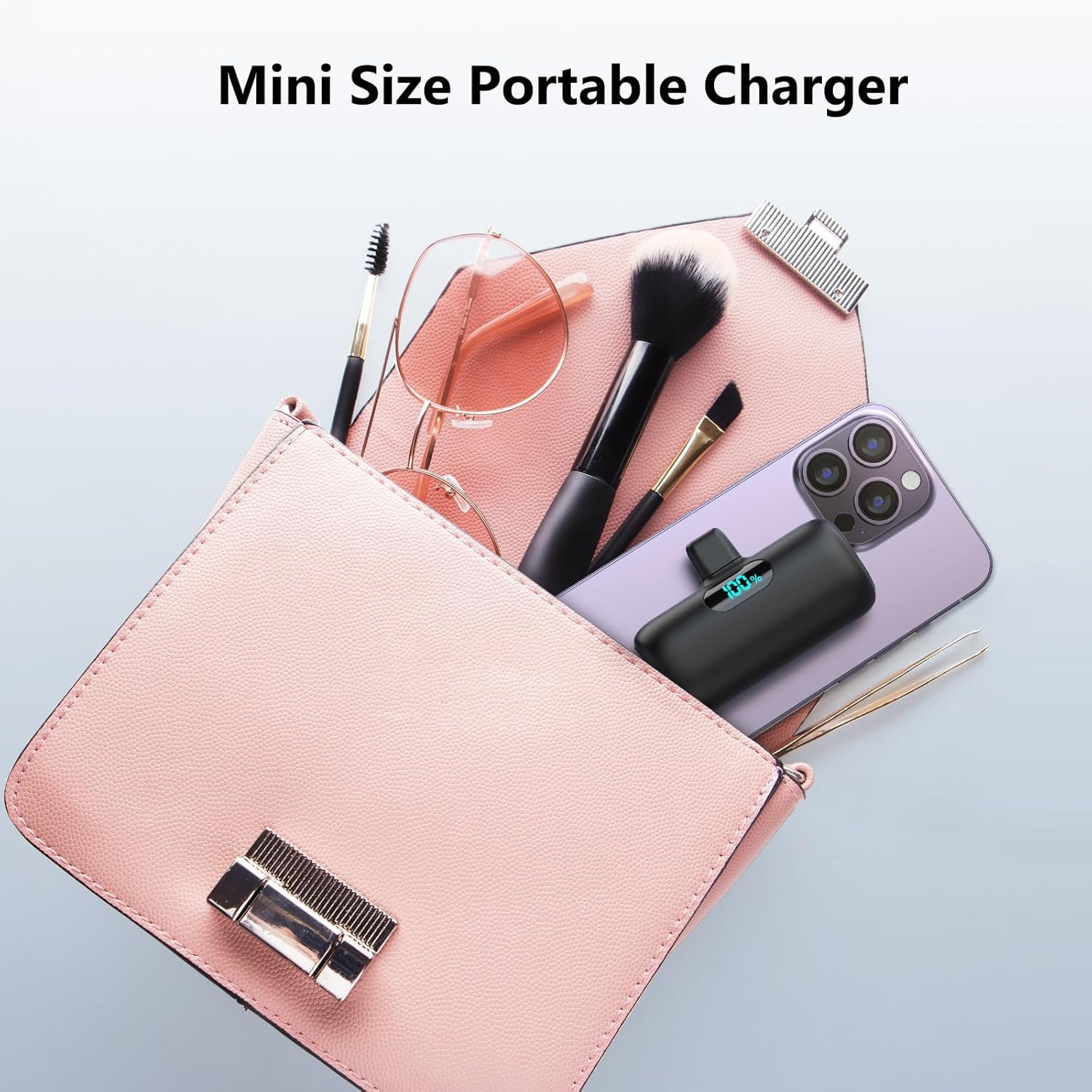 Power Bank USB C 5000mAh, Mini Powerbank Klein Aber Stark 15W PD 3.0 Schnelles Aufladen Tragbares Externer Akku mit LED Display Kompatibel mit iPhone 17/16/15, Samsung S25/24, Android Telefone