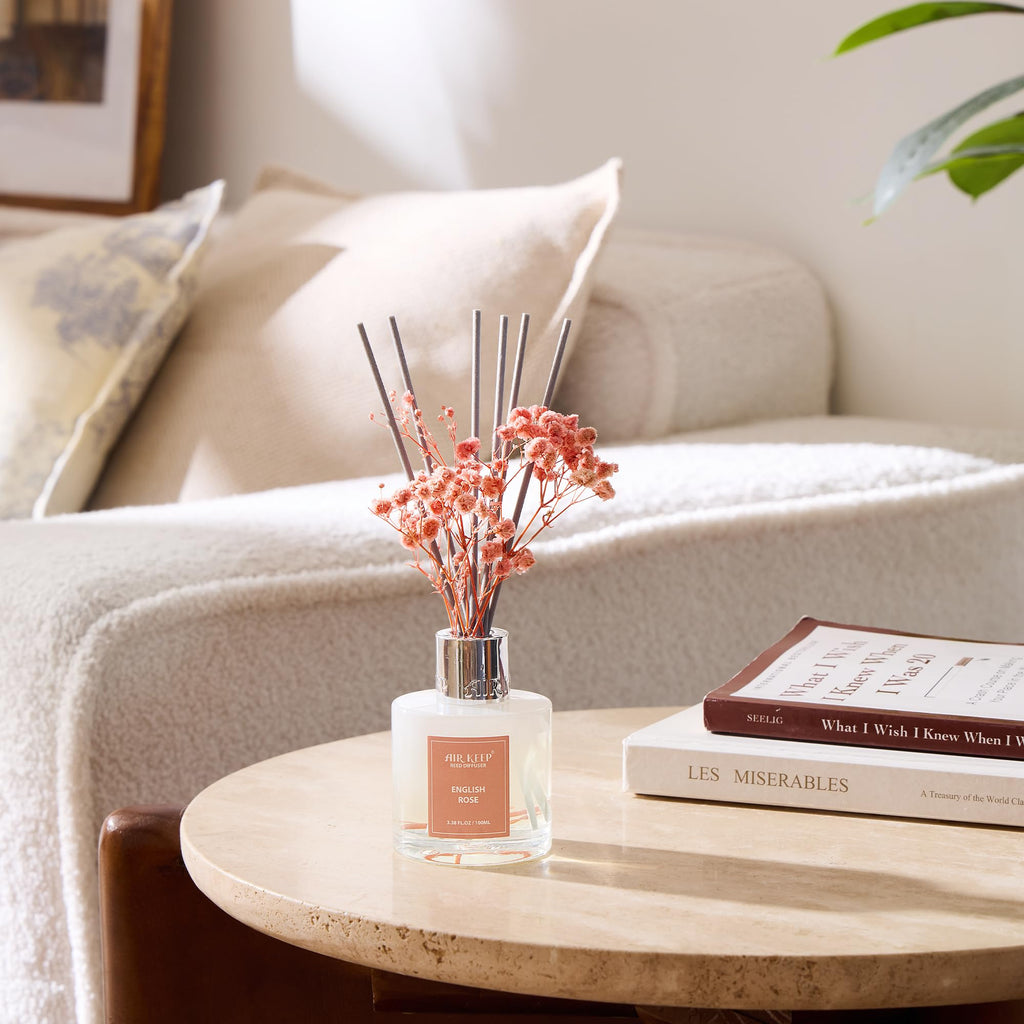 Airkeep Raumduft Clean Linen Duft, Reed Diffuser mit 8 Duftstäbchen, Lufterfrischer für Badezimmer, Wohnung, Heimdekoration, 100ml