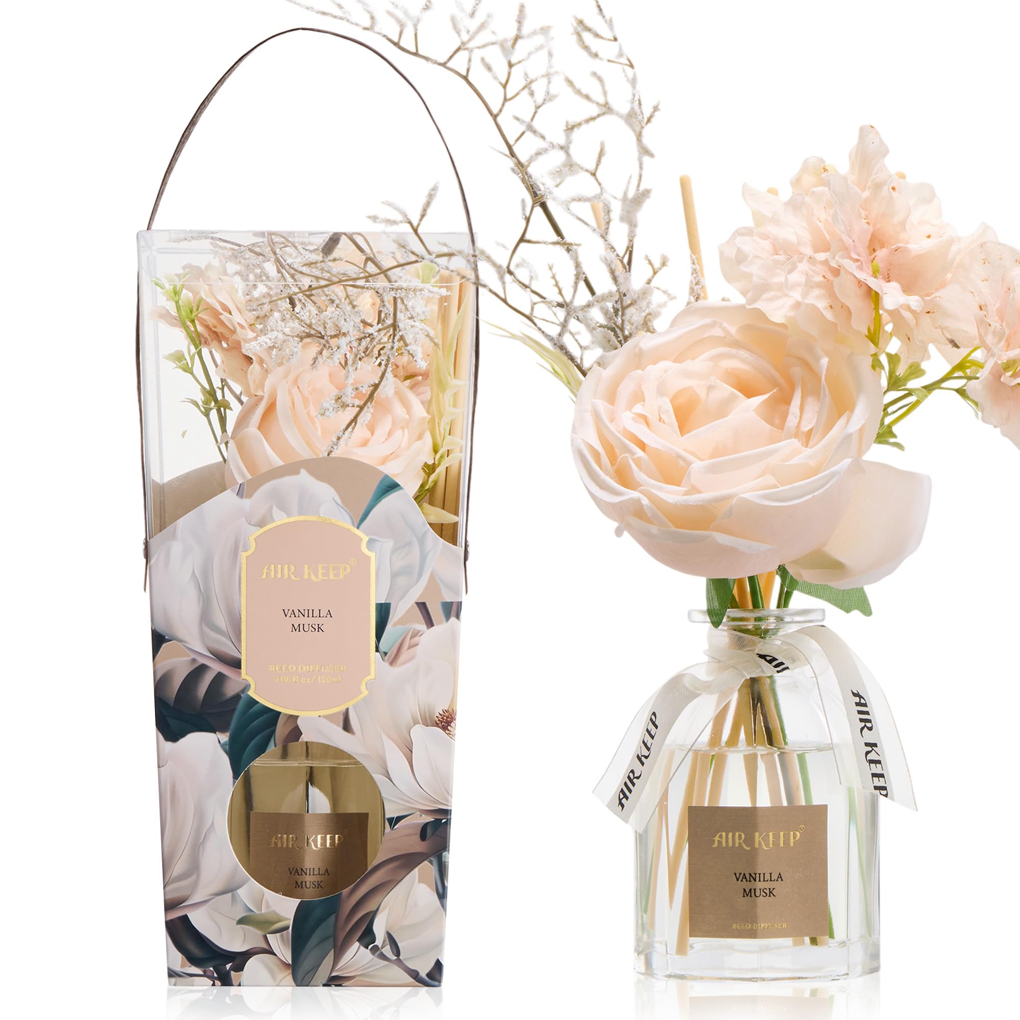 Airkeep Raumduft Clean Linen Duft, Reed Diffuser mit 8 Duftstäbchen, Lufterfrischer für Badezimmer, Wohnung, Heimdekoration, 100ml
