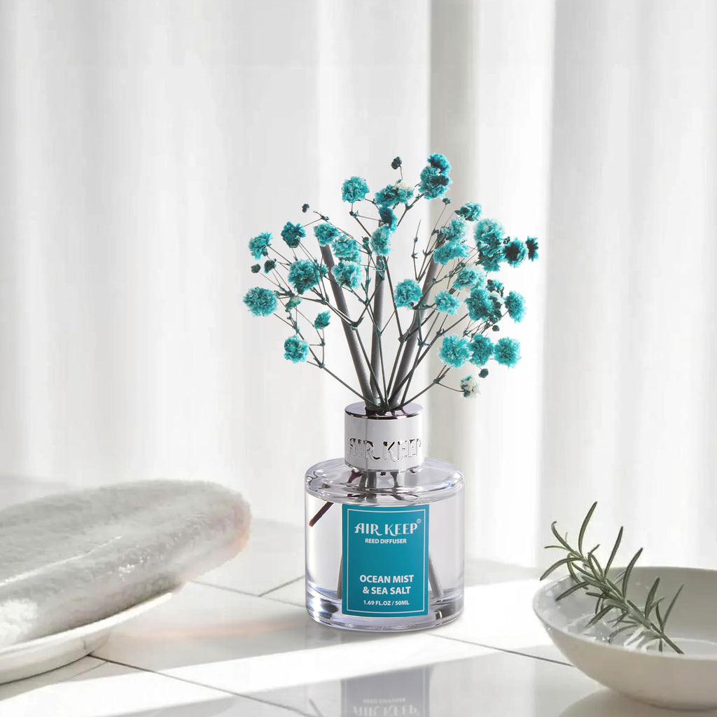 Airkeep Raumduft Clean Linen Duft, Reed Diffuser mit 8 Duftstäbchen, Lufterfrischer für Badezimmer, Wohnung, Heimdekoration, 100ml