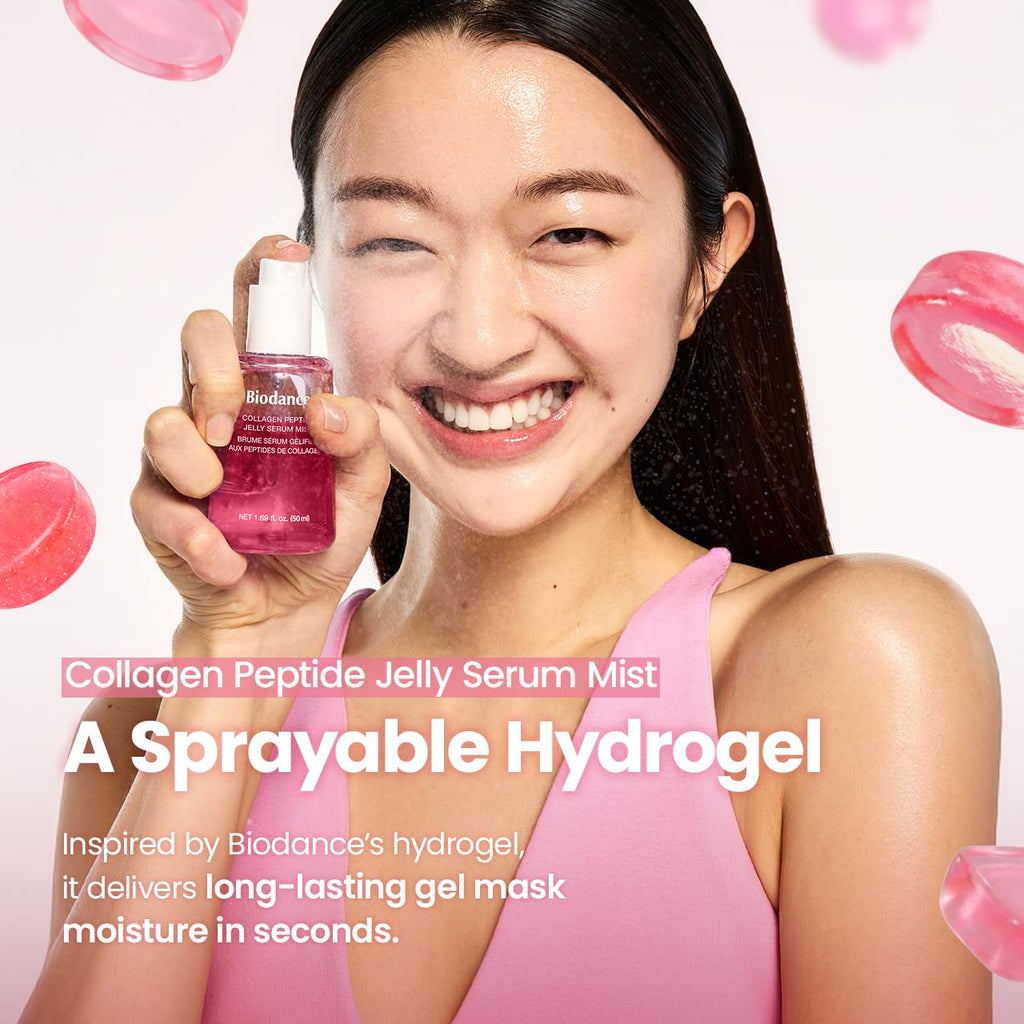 BIODANCE Collagen Peptide Jelly Serum Spray, Feuchtigkeitsspendendes Gesichtsspray, Hydrogel zum Aufsprühen, Reiseutensilien und Selbstpflege-Geschenke für Frauen, Koreanische Hautpflege | 1.69 fl.oz