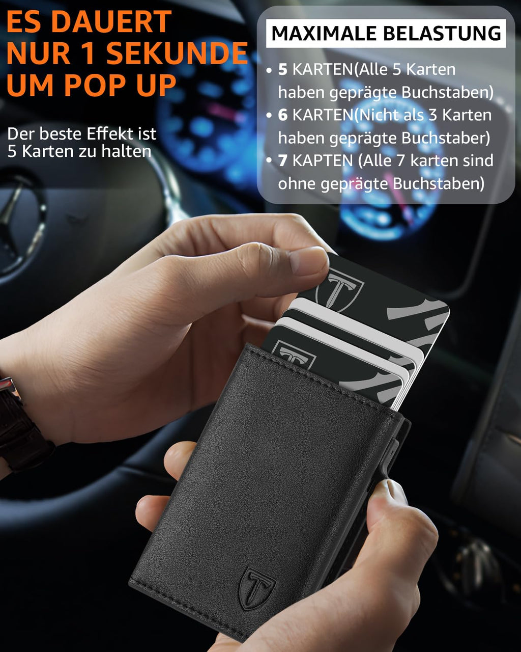 TEEHON Leder Geldbörse Herren mit Münzfach & RFID Schutz | Slim Wallet Kreditkartenetui mit Banknotenfächer | Carbon Geldbeutel Herren Kartenetui Klein& ID-Fenster | Mini Portmonee | Schwarz