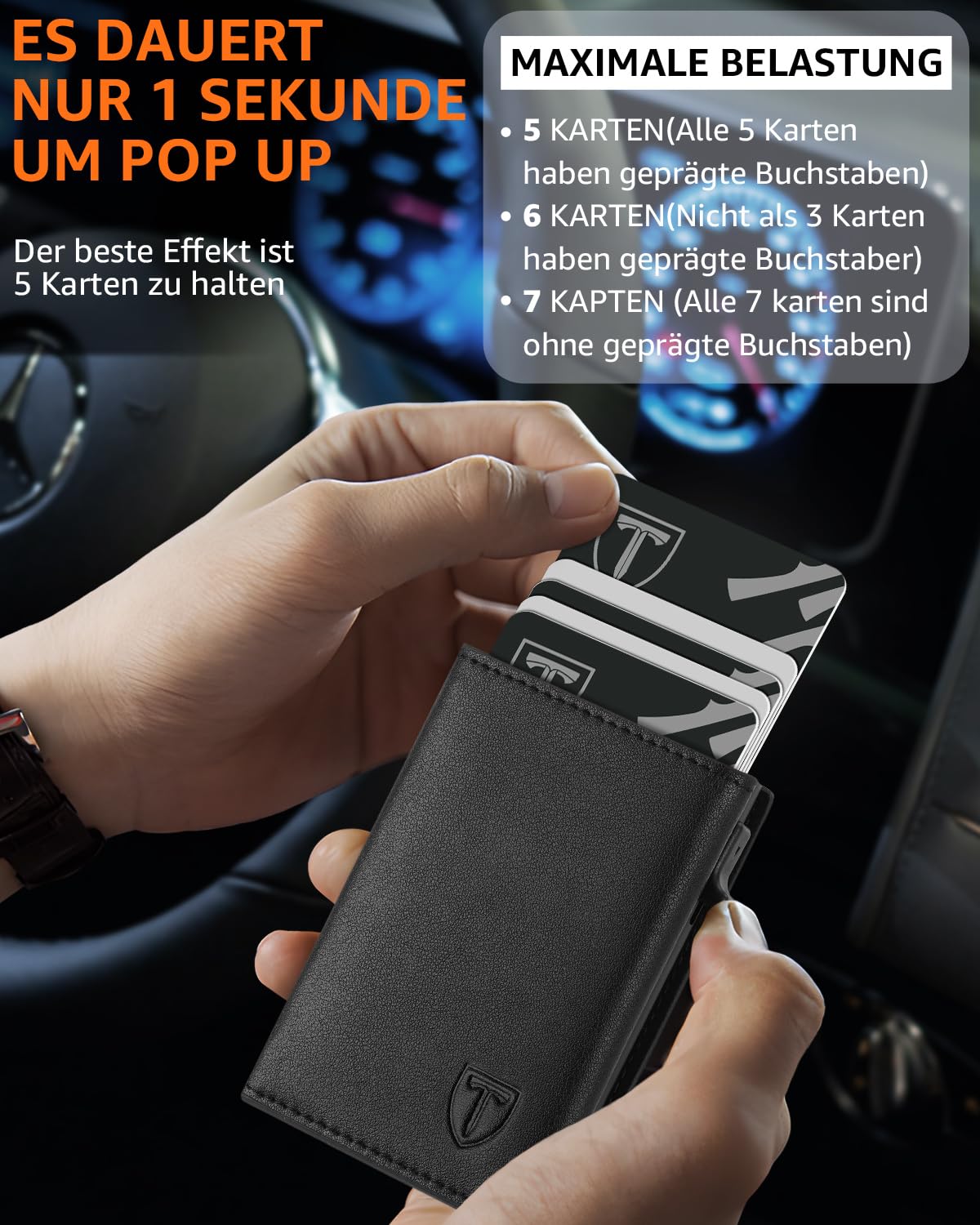 TEEHON Leder Geldbörse Herren mit Münzfach & RFID Schutz | Slim Wallet Kreditkartenetui mit Banknotenfächer | Carbon Geldbeutel Herren Kartenetui Klein& ID-Fenster | Mini Portmonee | Schwarz