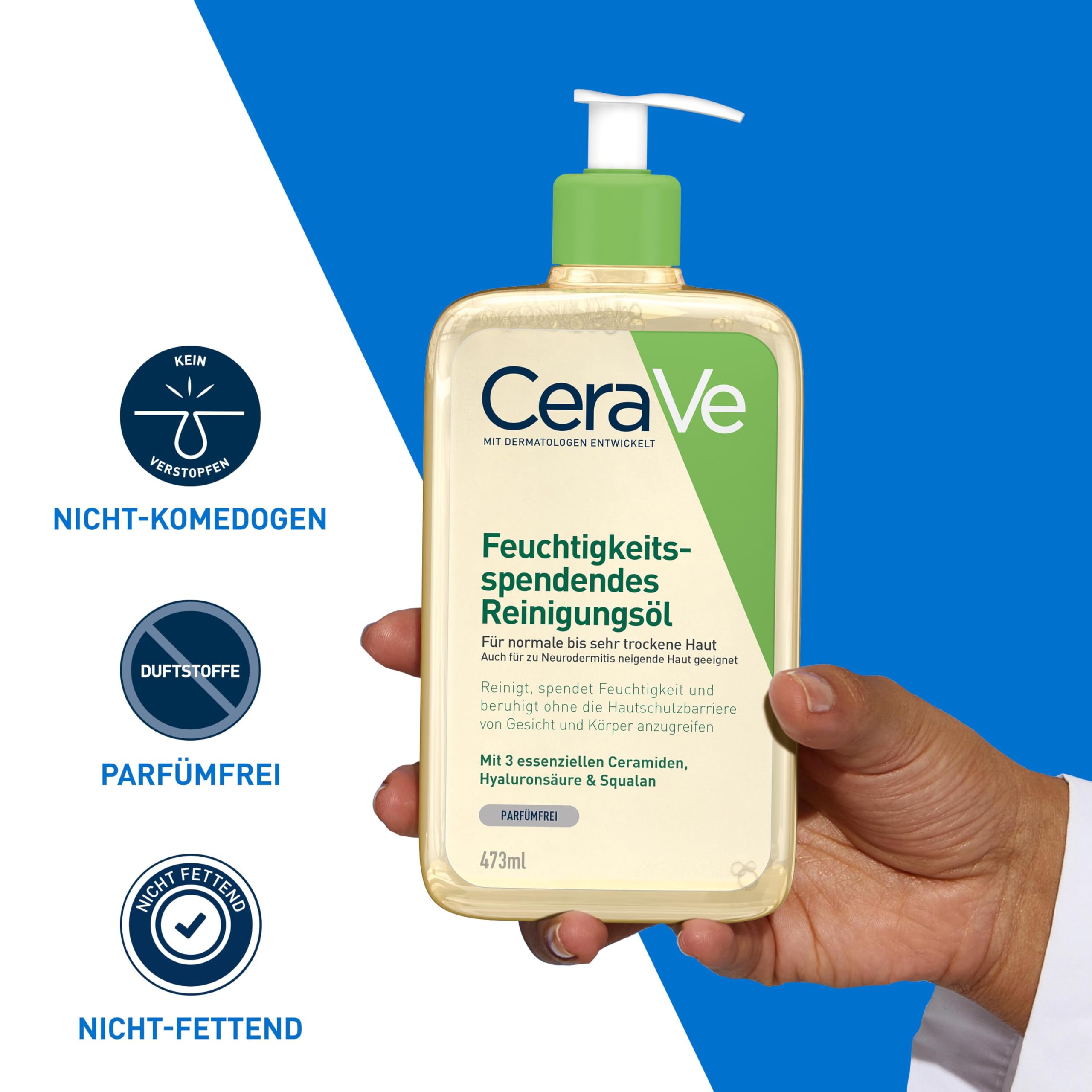 CeraVe Feuchtigkeitsspendendes Reinigungsöl, Intensive und langanhaltende Feuchtigkeit für normale bis sehr trockene Haut, Reinigung für Körper und Gesicht, mit 3 essenziellen Ceramiden