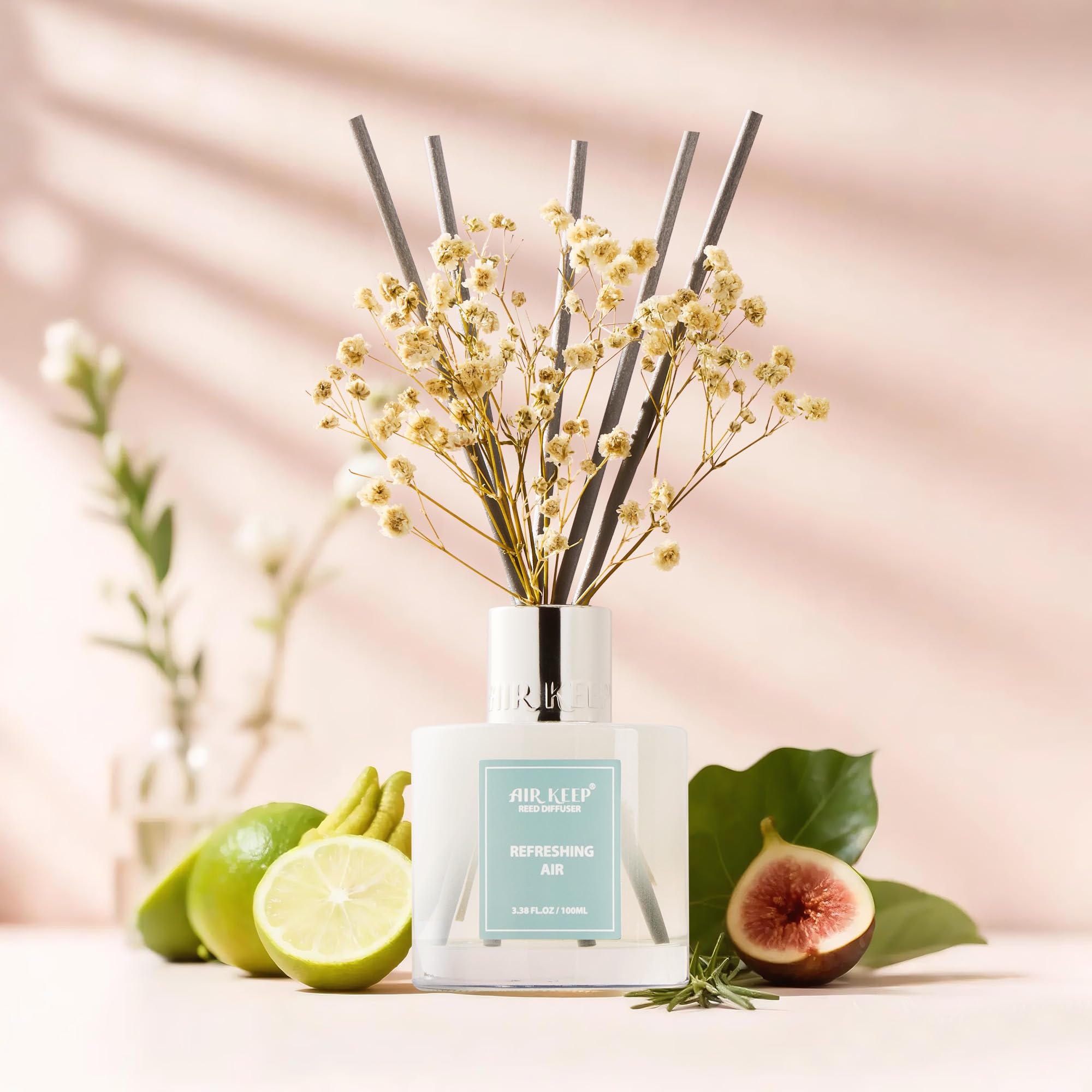 Airkeep Raumduft Clean Linen Duft, Reed Diffuser mit 8 Duftstäbchen, Lufterfrischer für Badezimmer, Wohnung, Heimdekoration, 100ml