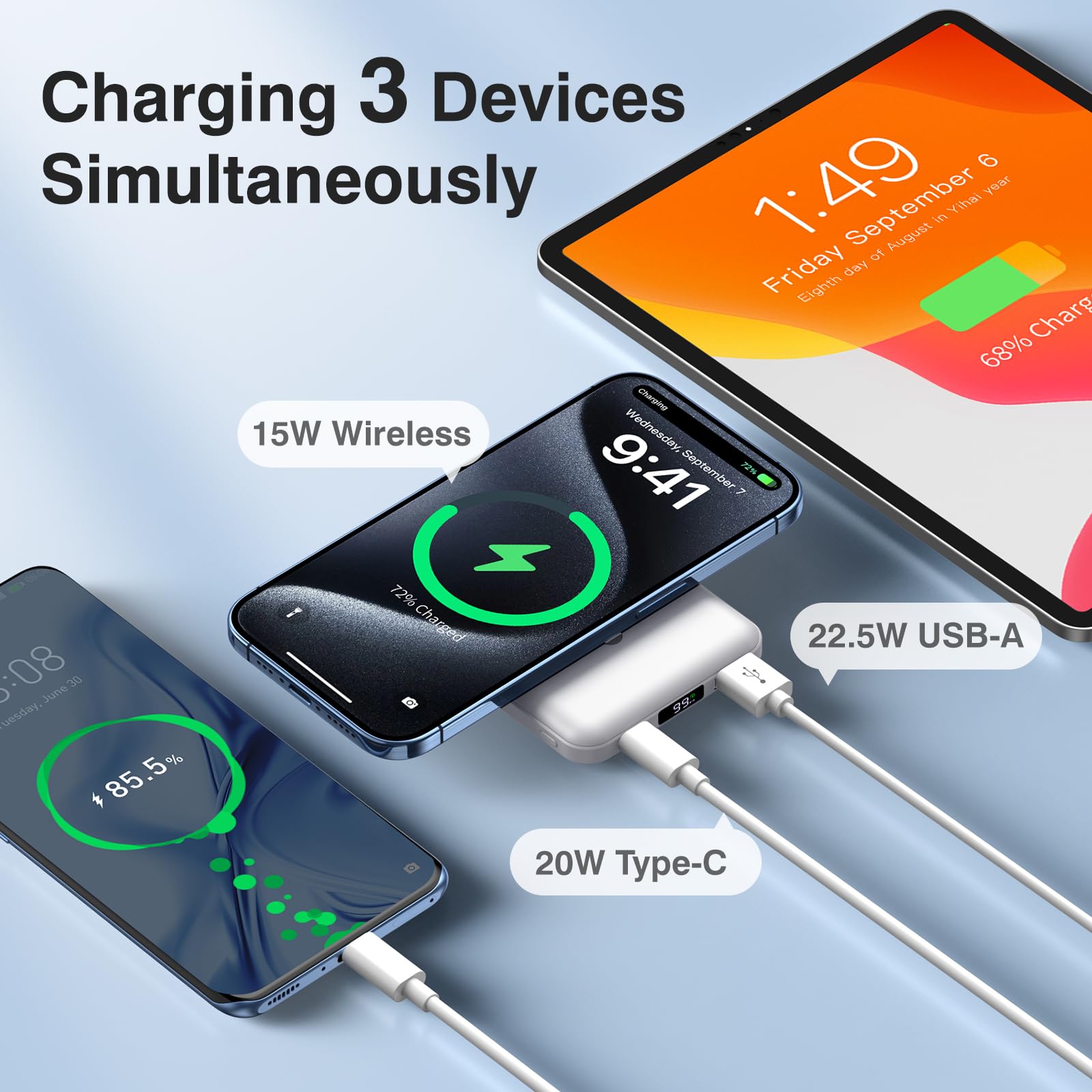 Powerbank für MagSafe, AOGUERBE Magnetische Power Bank 10000mAh, Kabellose Powerbank Schnellladung Externe Handyakkus mit LED Display für iPhone 17/16/15/14/13/12 Series