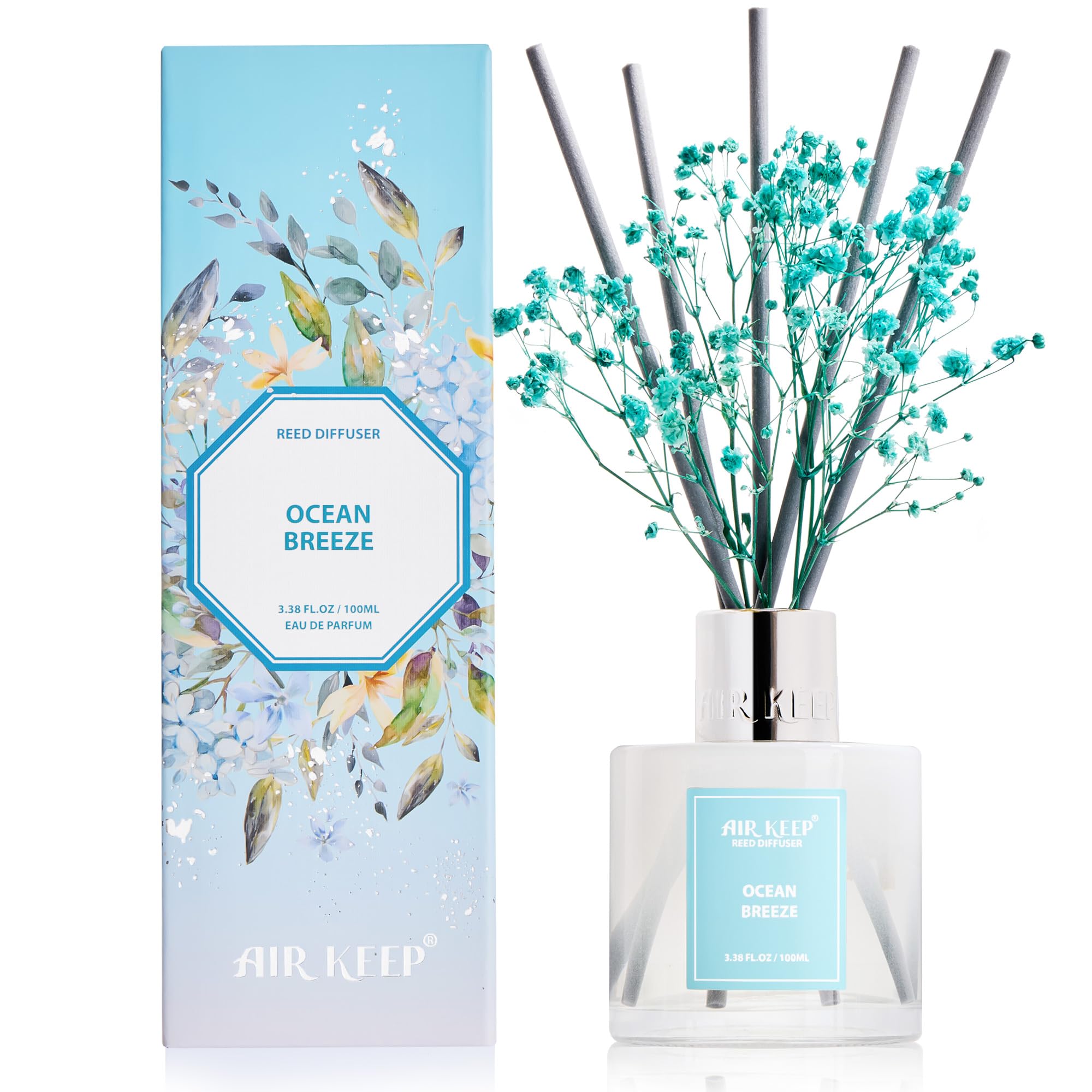 Airkeep Raumduft Clean Linen Duft, Reed Diffuser mit 8 Duftstäbchen, Lufterfrischer für Badezimmer, Wohnung, Heimdekoration, 100ml