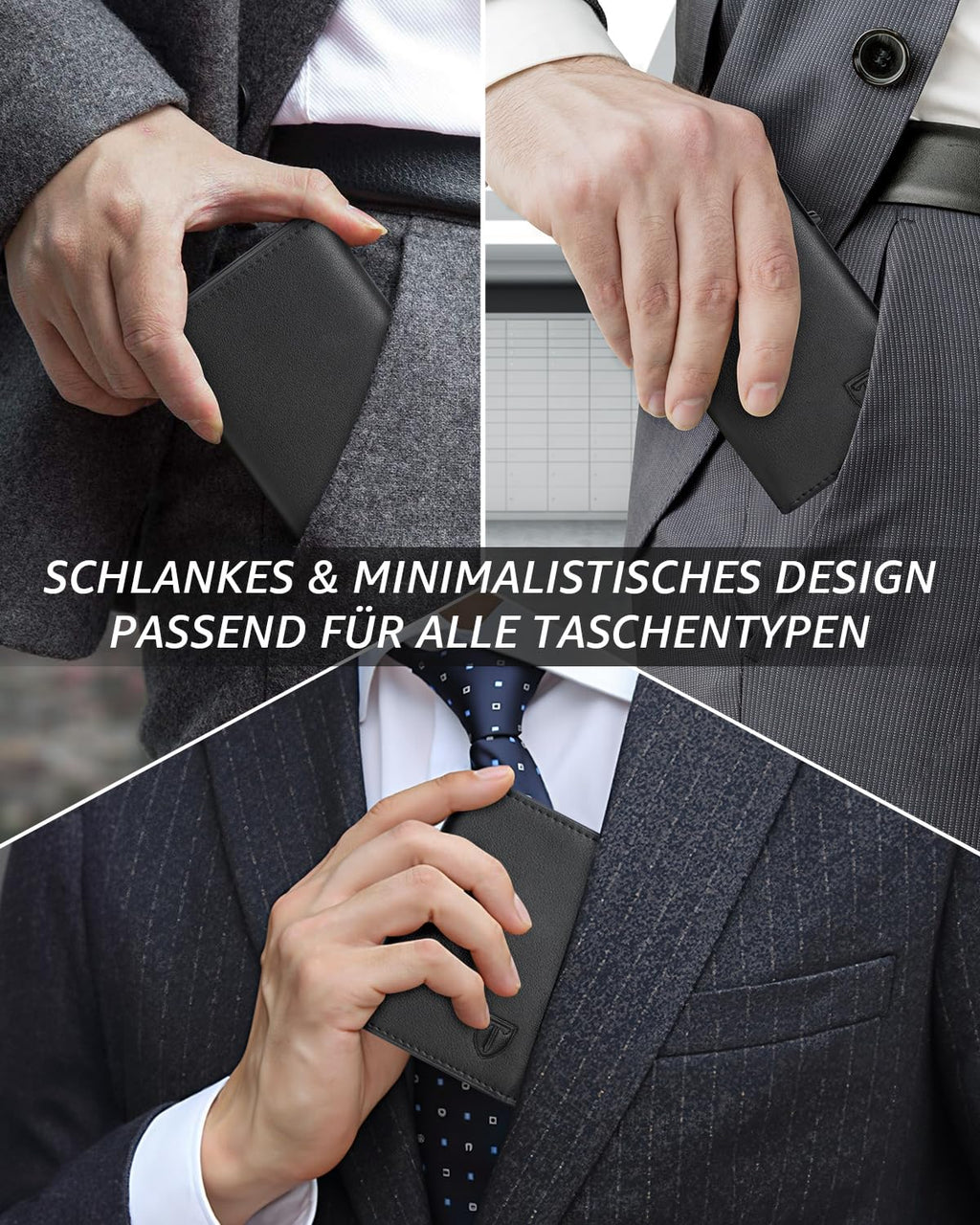 TEEHON Leder Geldbörse Herren mit Münzfach & RFID Schutz | Slim Wallet Kreditkartenetui mit Banknotenfächer | Carbon Geldbeutel Herren Kartenetui Klein& ID-Fenster | Mini Portmonee | Schwarz