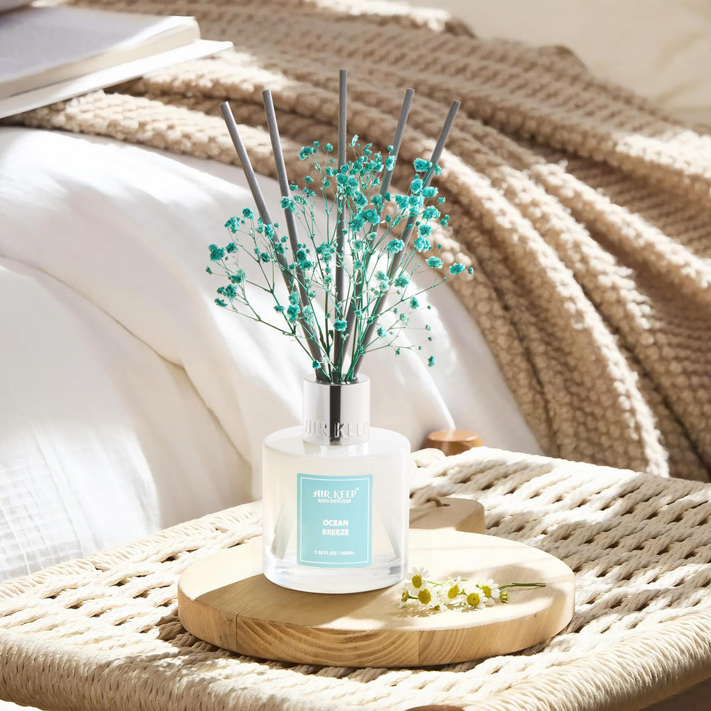 Airkeep Raumduft Clean Linen Duft, Reed Diffuser mit 8 Duftstäbchen, Lufterfrischer für Badezimmer, Wohnung, Heimdekoration, 100ml