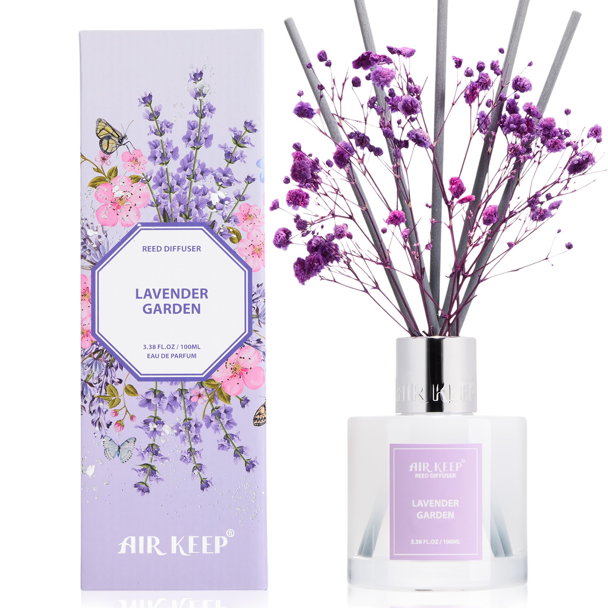 Airkeep Raumduft Clean Linen Duft, Reed Diffuser mit 8 Duftstäbchen, Lufterfrischer für Badezimmer, Wohnung, Heimdekoration, 100ml