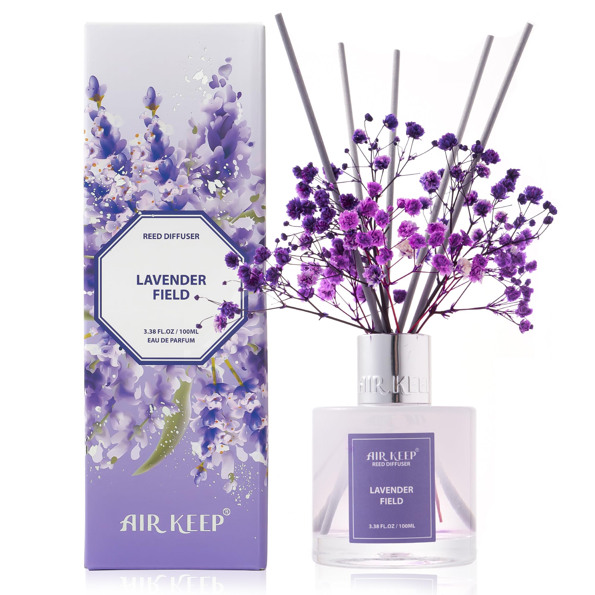Airkeep Raumduft Clean Linen Duft, Reed Diffuser mit 8 Duftstäbchen, Lufterfrischer für Badezimmer, Wohnung, Heimdekoration, 100ml