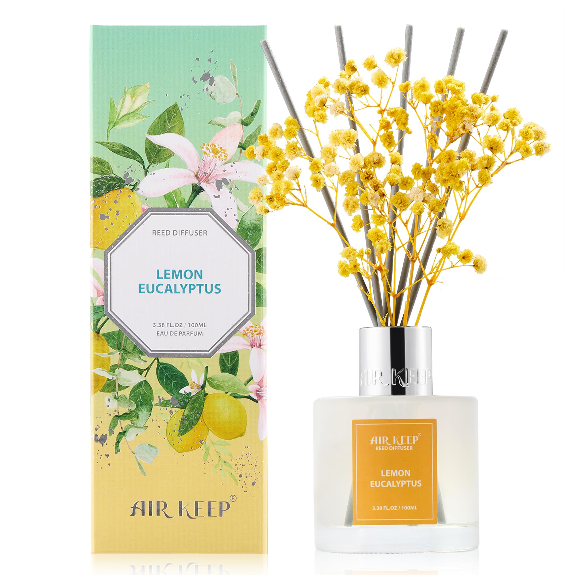 Airkeep Raumduft Clean Linen Duft, Reed Diffuser mit 8 Duftstäbchen, Lufterfrischer für Badezimmer, Wohnung, Heimdekoration, 100ml
