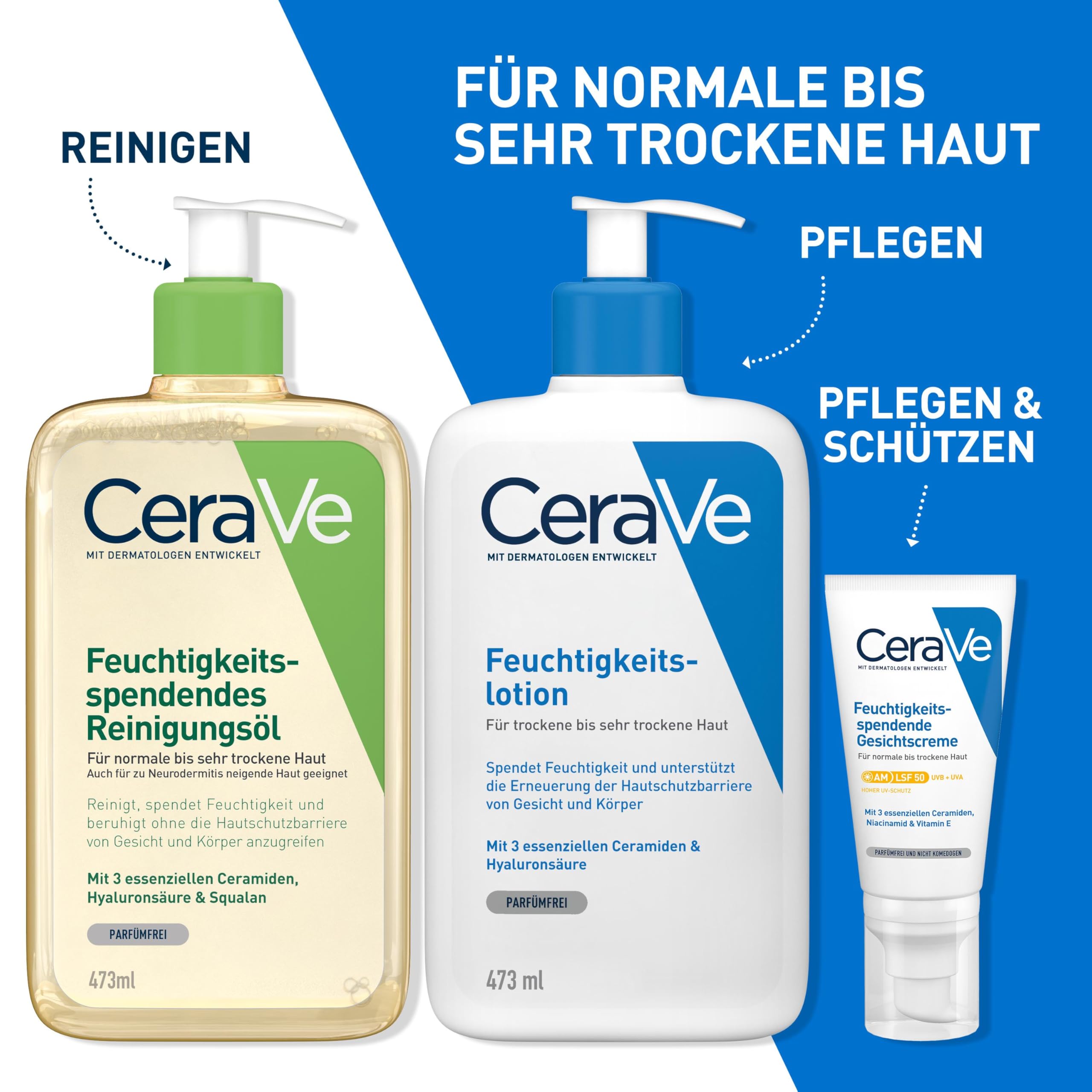 CeraVe Feuchtigkeitsspendendes Reinigungsöl, Intensive und langanhaltende Feuchtigkeit für normale bis sehr trockene Haut, Reinigung für Körper und Gesicht, mit 3 essenziellen Ceramiden