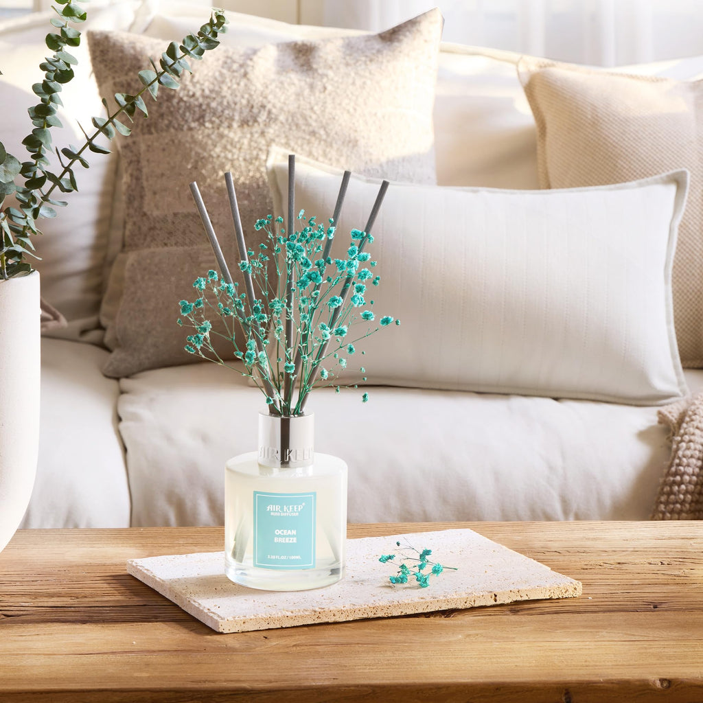 Airkeep Raumduft Clean Linen Duft, Reed Diffuser mit 8 Duftstäbchen, Lufterfrischer für Badezimmer, Wohnung, Heimdekoration, 100ml
