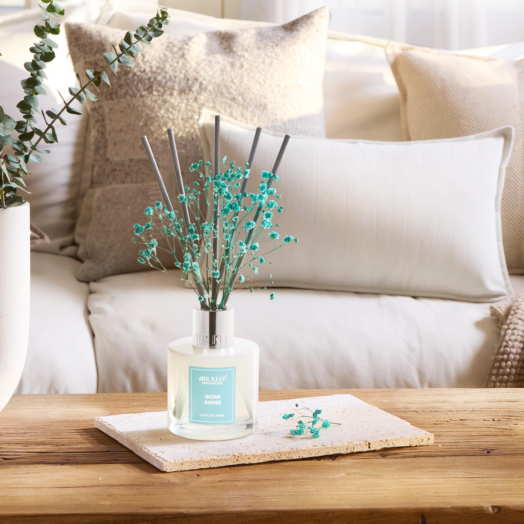 Airkeep Raumduft Clean Linen Duft, Reed Diffuser mit 8 Duftstäbchen, Lufterfrischer für Badezimmer, Wohnung, Heimdekoration, 100ml
