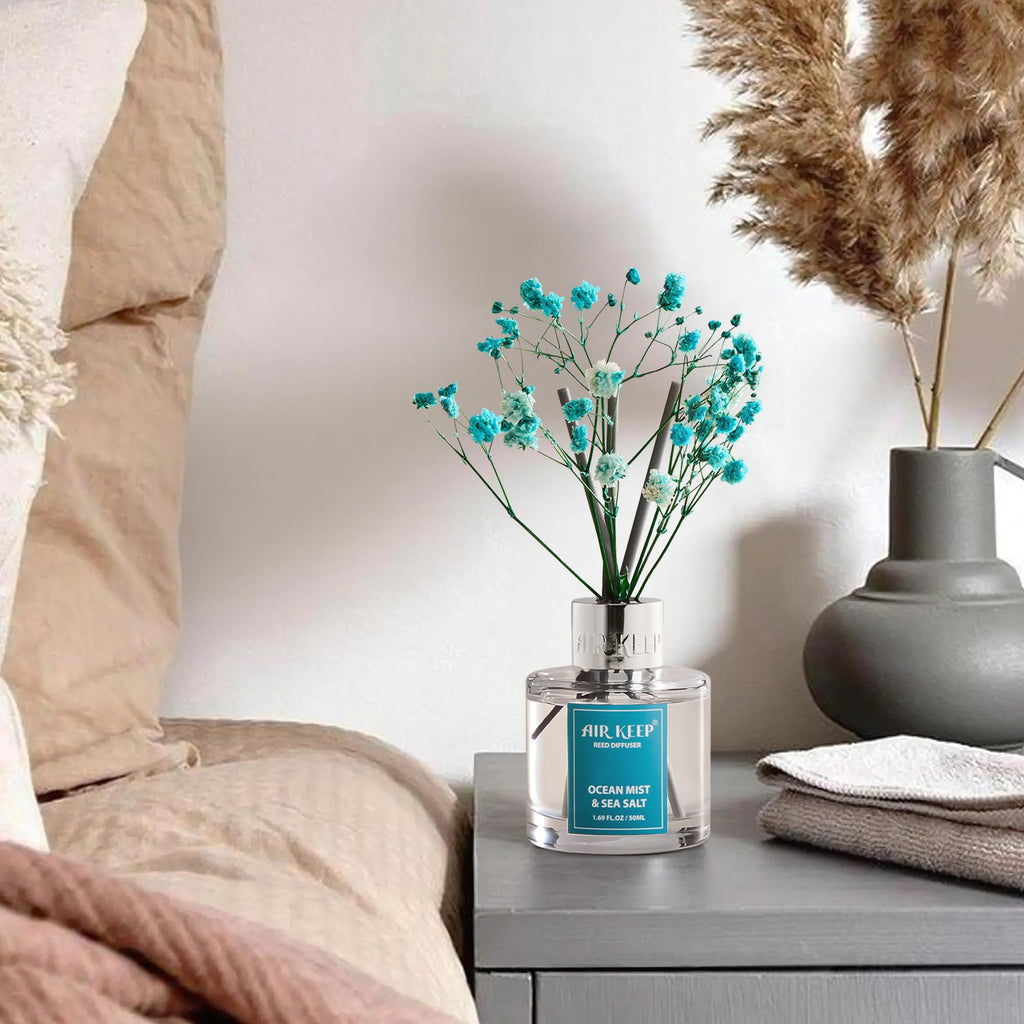 Airkeep Raumduft Clean Linen Duft, Reed Diffuser mit 8 Duftstäbchen, Lufterfrischer für Badezimmer, Wohnung, Heimdekoration, 100ml