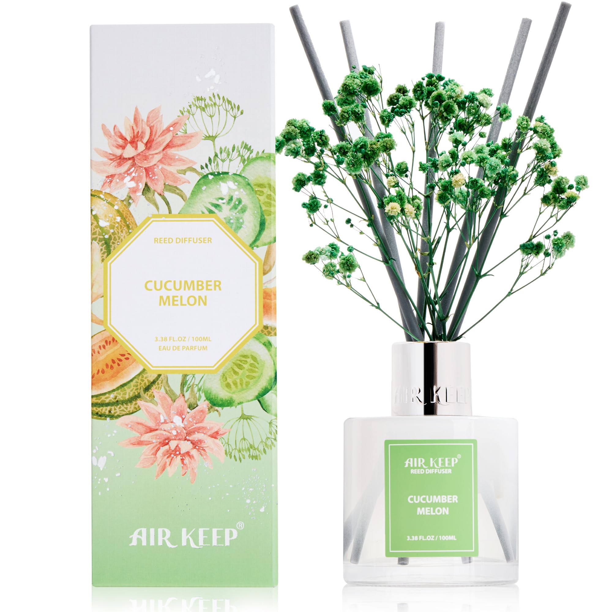 Airkeep Raumduft Clean Linen Duft, Reed Diffuser mit 8 Duftstäbchen, Lufterfrischer für Badezimmer, Wohnung, Heimdekoration, 100ml