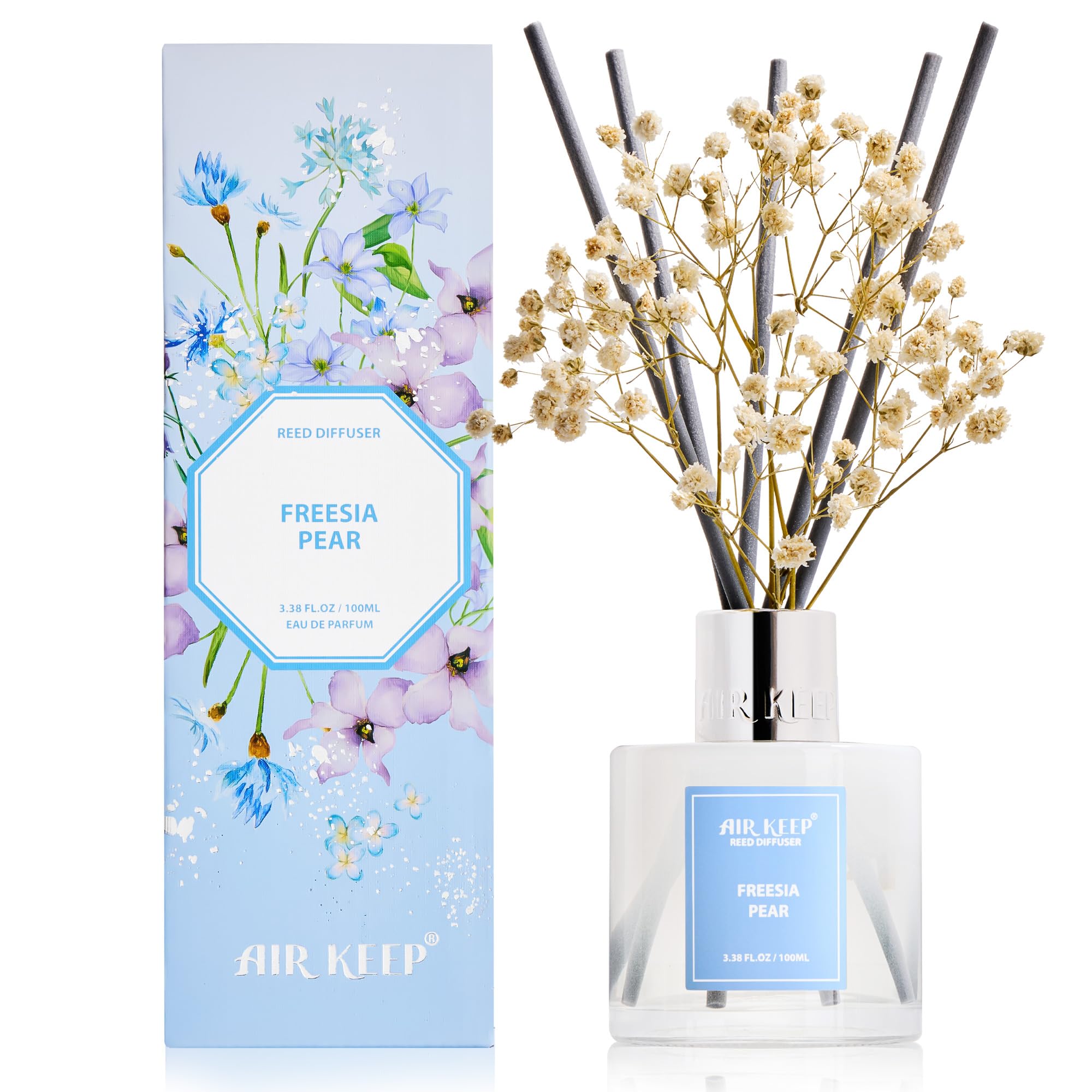 Airkeep Raumduft Clean Linen Duft, Reed Diffuser mit 8 Duftstäbchen, Lufterfrischer für Badezimmer, Wohnung, Heimdekoration, 100ml