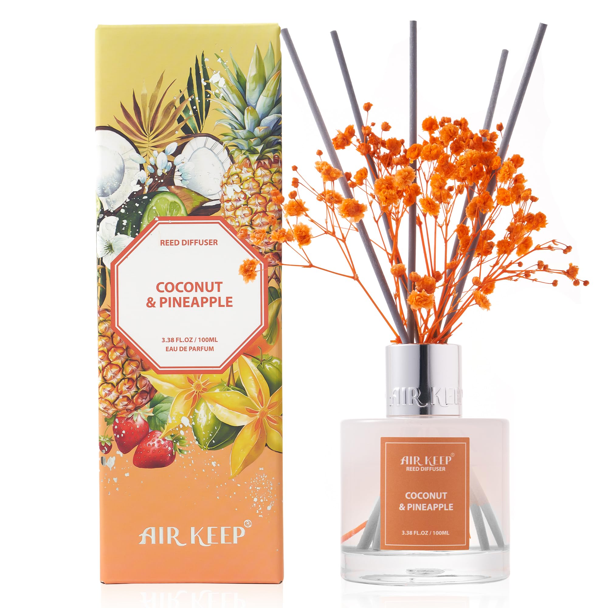 Airkeep Raumduft Clean Linen Duft, Reed Diffuser mit 8 Duftstäbchen, Lufterfrischer für Badezimmer, Wohnung, Heimdekoration, 100ml