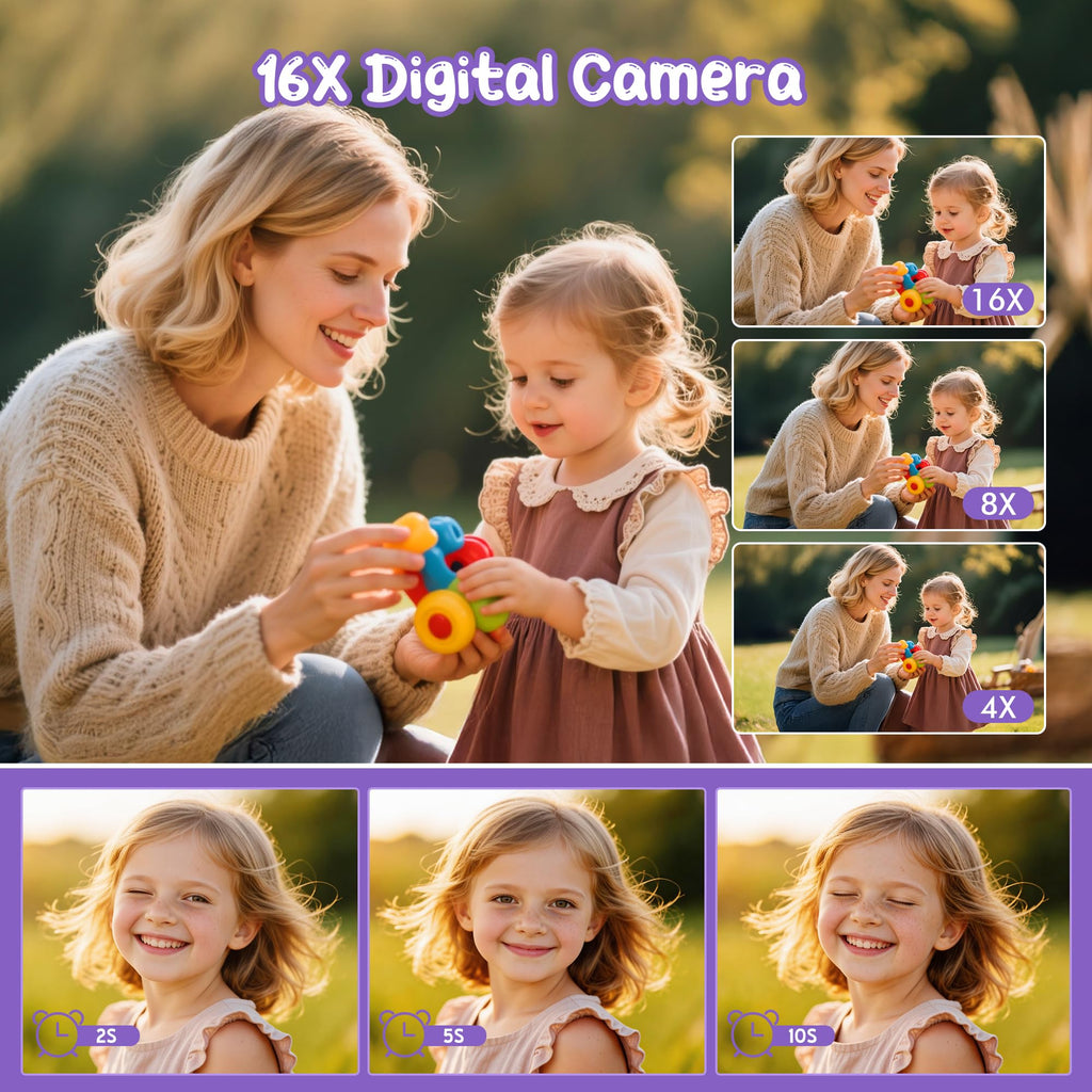 Digitalkamera 1080P 44MP Vlogging Kamera für Kinder Jugendliche, FHD Kompaktkamera Fotokamera mit 2,4" Bildschirm 16X Zoom, Anti-Shake Minikamera für Anfänger Studenten Jungen Mädchen-Schwarz
