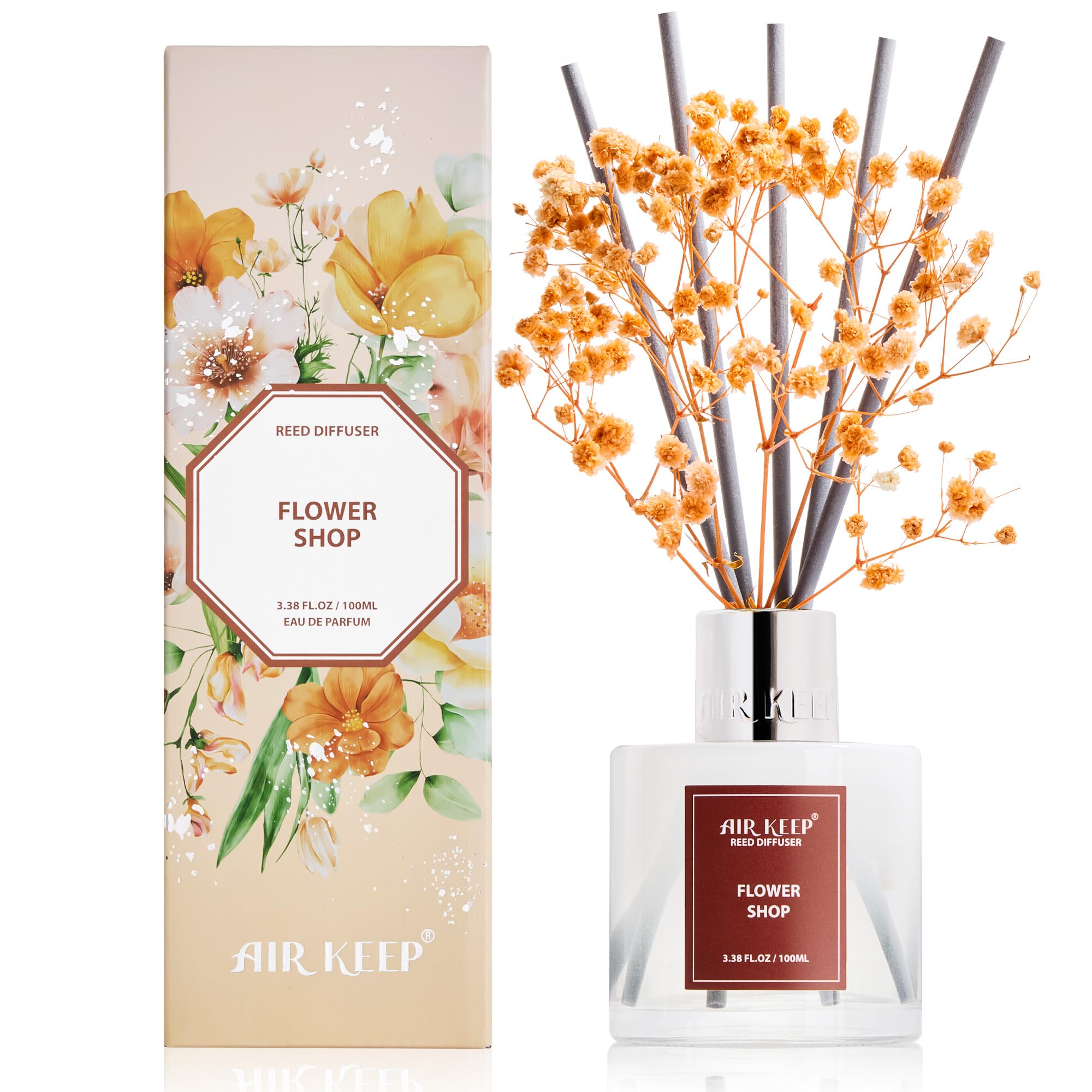Airkeep Raumduft Clean Linen Duft, Reed Diffuser mit 8 Duftstäbchen, Lufterfrischer für Badezimmer, Wohnung, Heimdekoration, 100ml